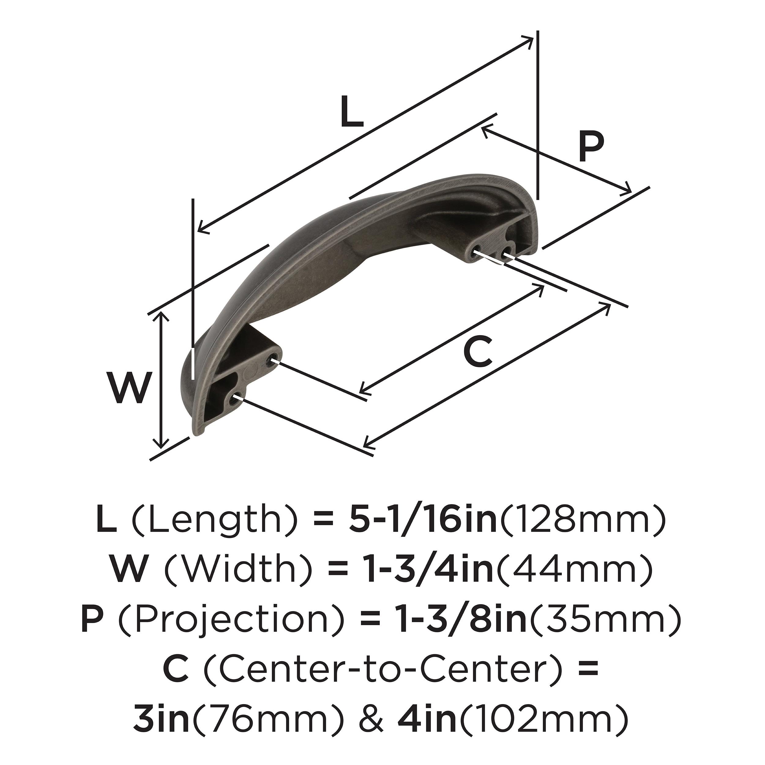 Amerock Ashby 3 inch or 4 inch (76mm or 102mm) Center-to-Center Weathered Nickel Cabinet Cup Pull