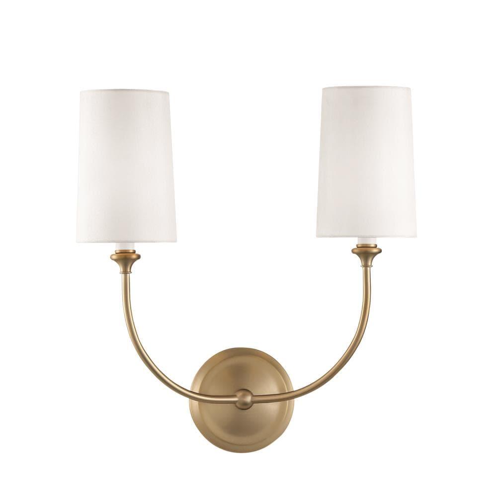 Sylvan Vibrant Gold Brass 2-Light Dimmable Sconce with Silk Shade
