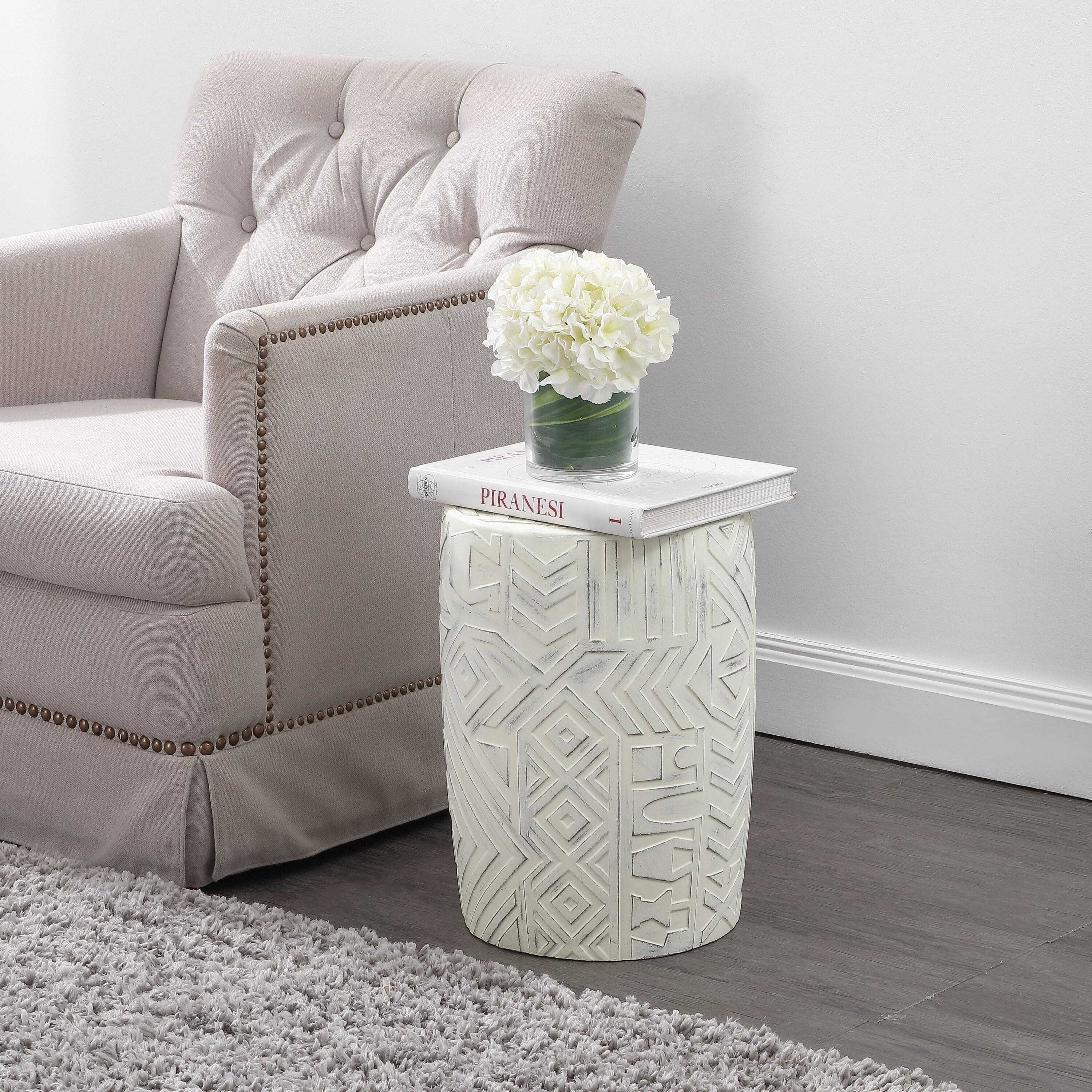 JONATHAN Y Rafi 17.75" Transitional Bohemian Geometric Drum Garden Stool, Cream