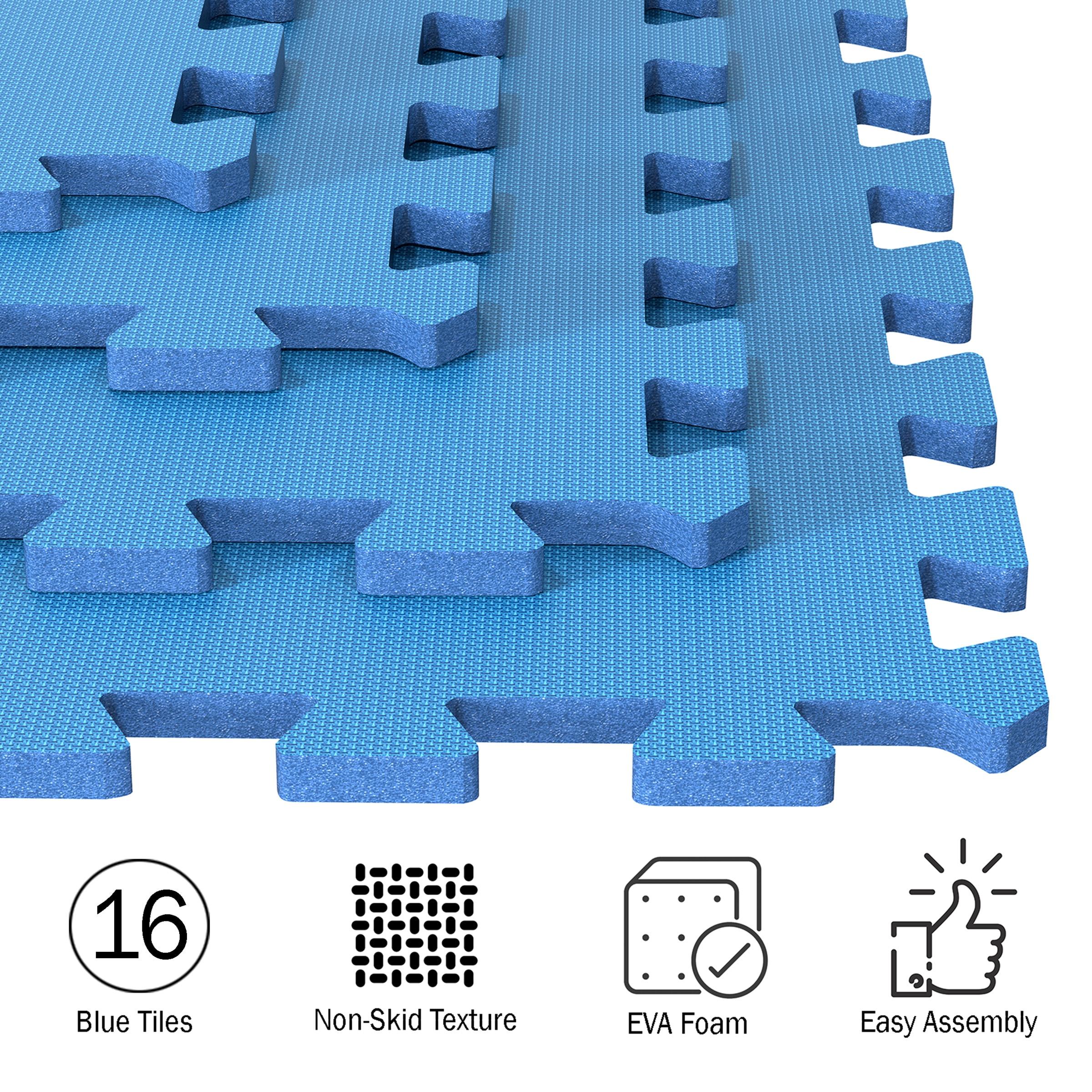 Foam Flooring Tiles – 16-Pack Interlocking EVA Foam Pieces – Non-Toxic Floor Padding for Playroom, Gym, or Basement by Stalwart (Blue)