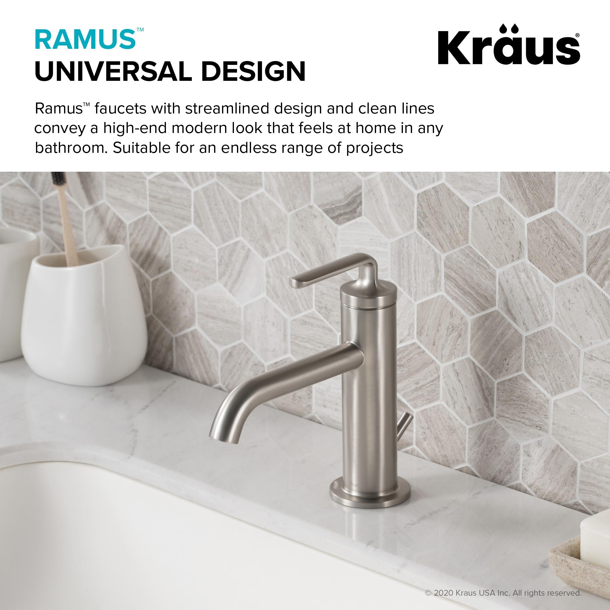 KRAUS Ramus Single Handle Bathroom Sink Faucet with Lift Rod Drain