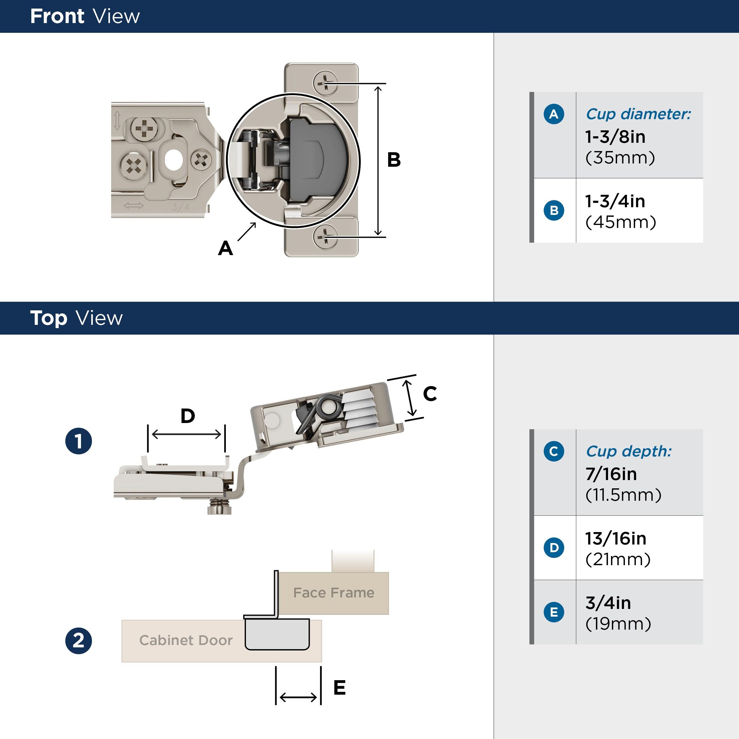 3/4 inch (19mm) Overlay Face Frame Soft Close Concealed Cabinet Hinge - 1 Pair