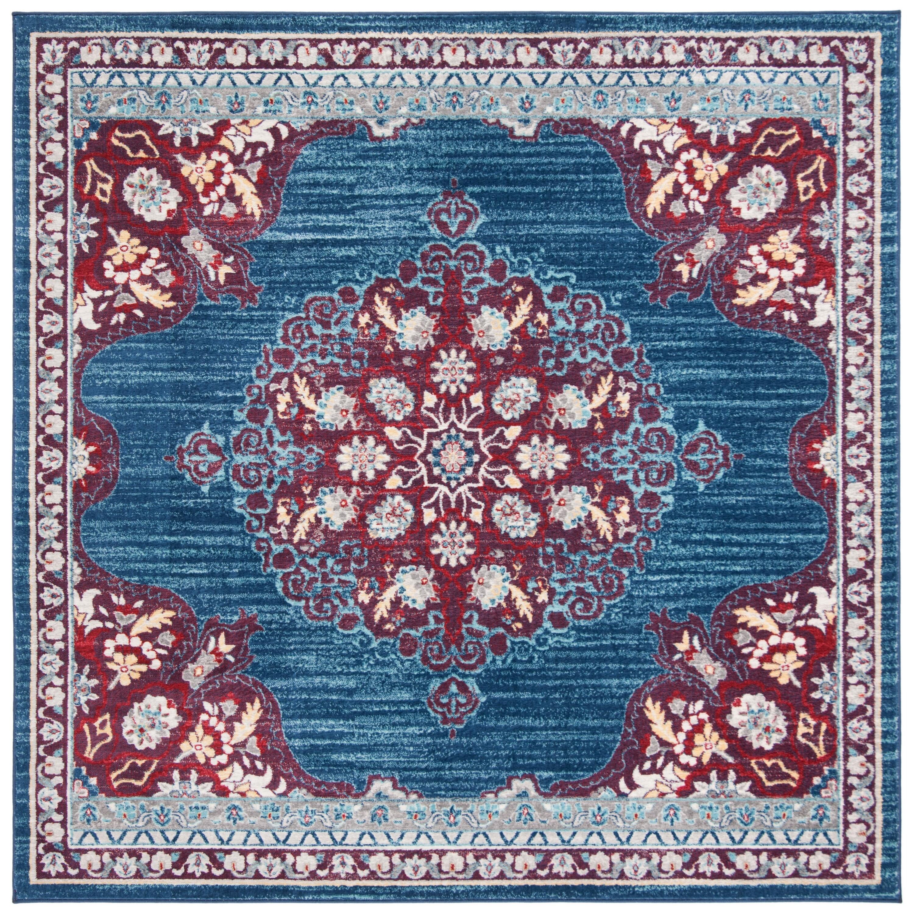 Brentwood BNT867 Power Loomed Indoor Area Rug - Navy/Burgundy - 5'x5' - Safavieh