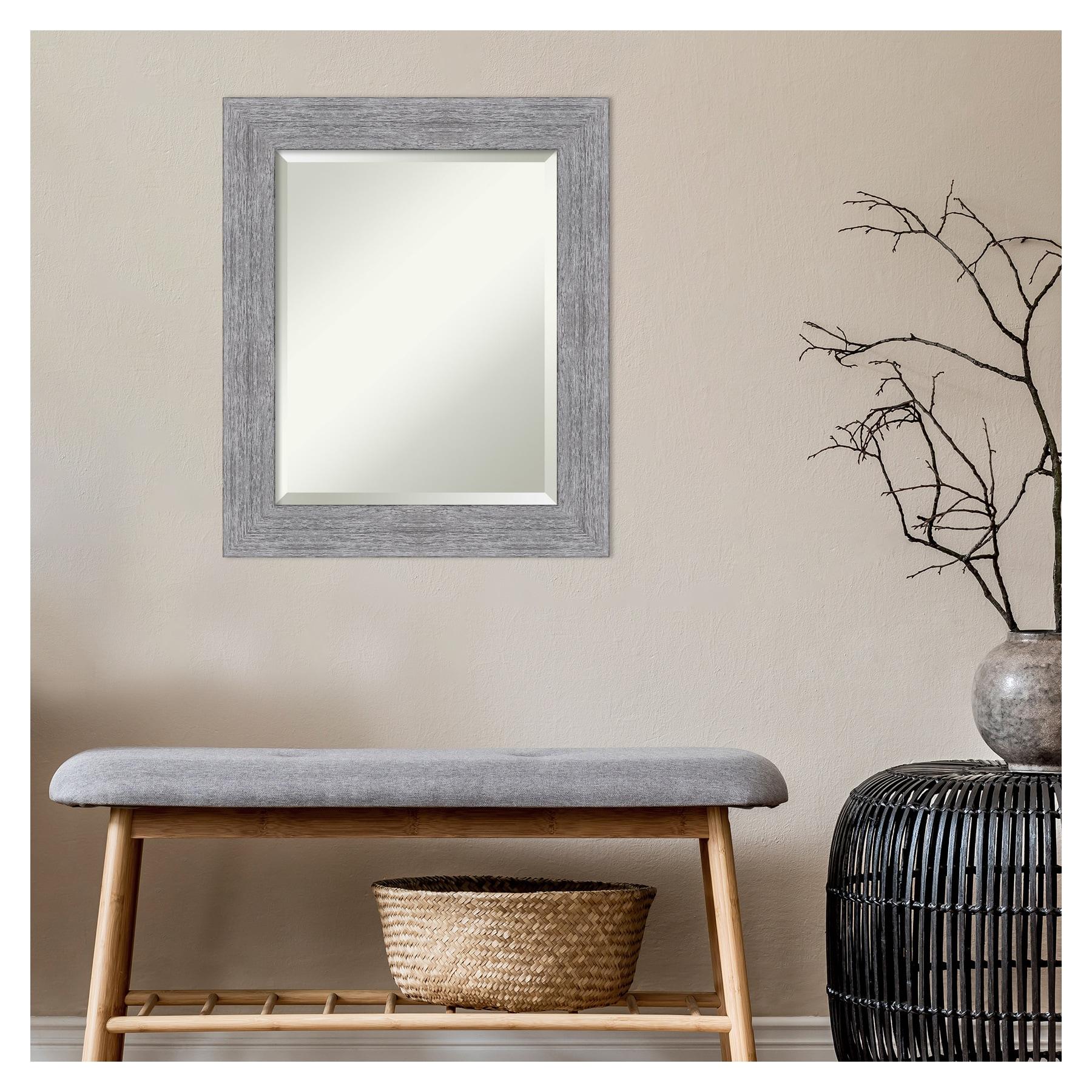 21" x 25" Bark Rustic Framed Wall Mirror Gray - Amanti Art