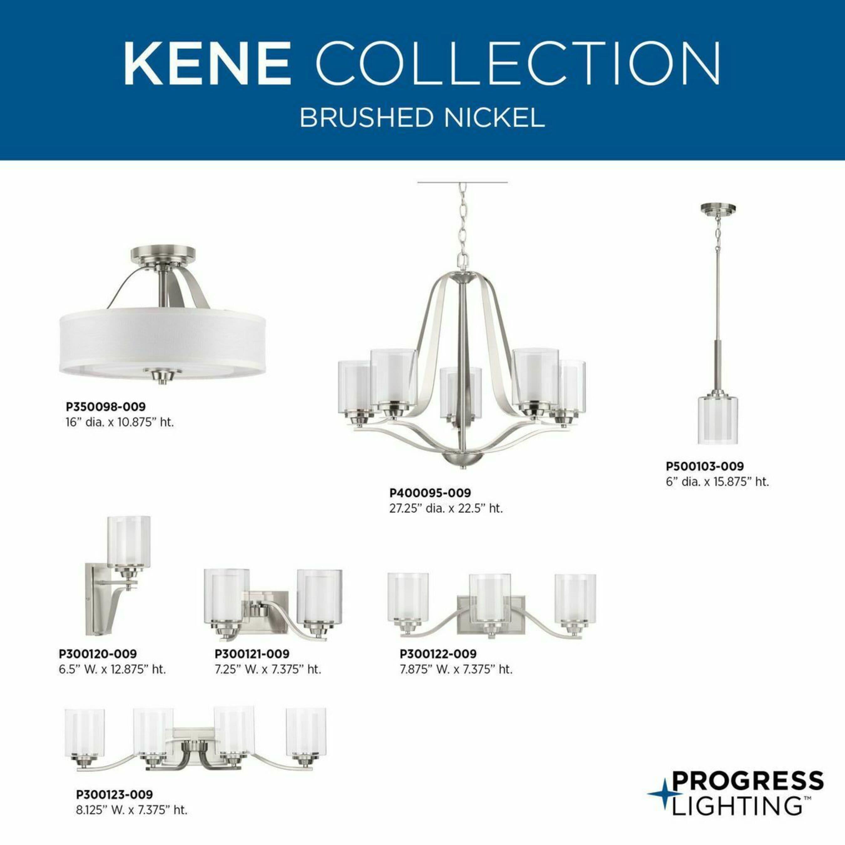 Progress Lighting Kene 5-Light Chandelier, Brushed Nickel, Etched Glass Shades