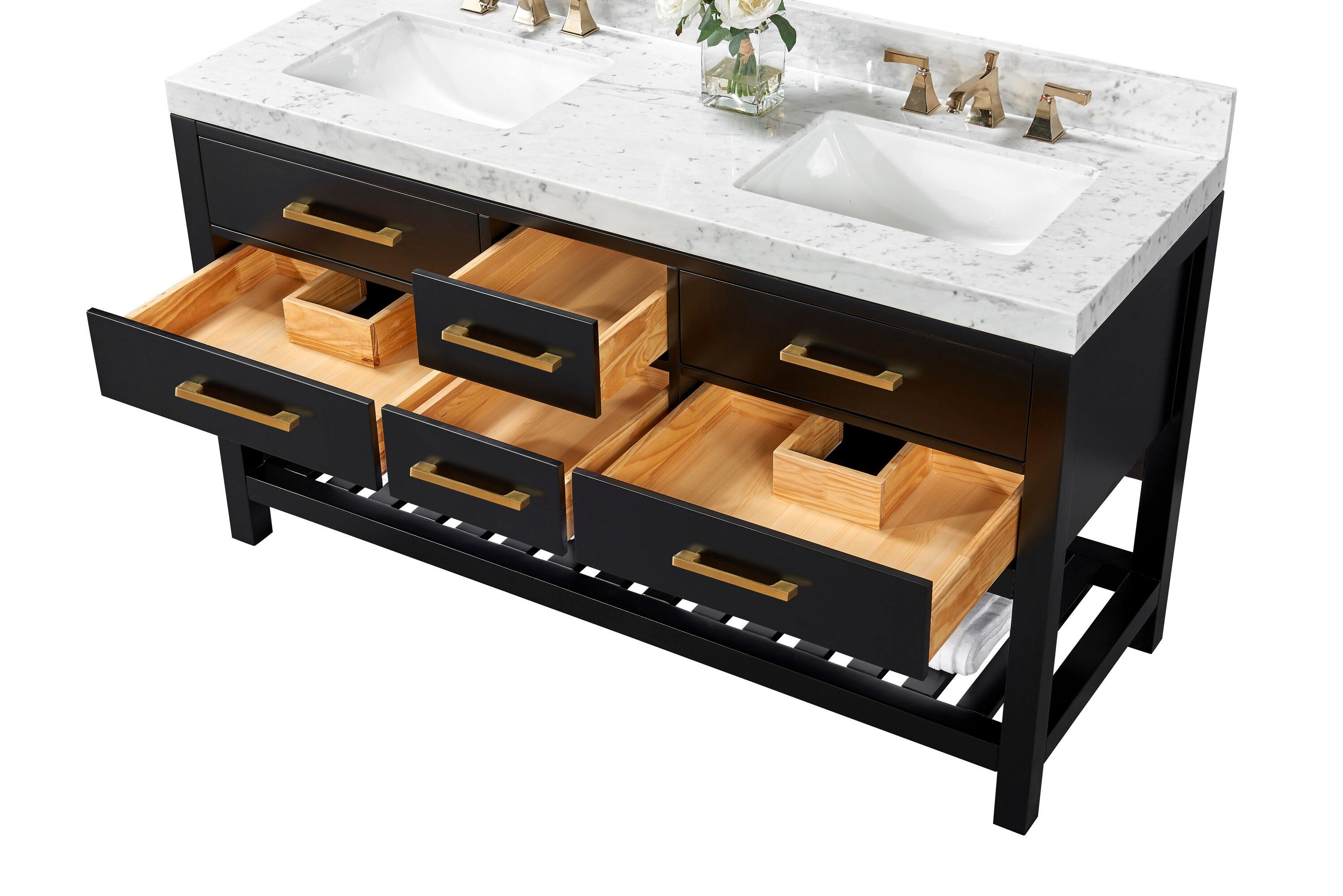 Elizabeth 60'' Black Onyx Double Vanity with Marble Top