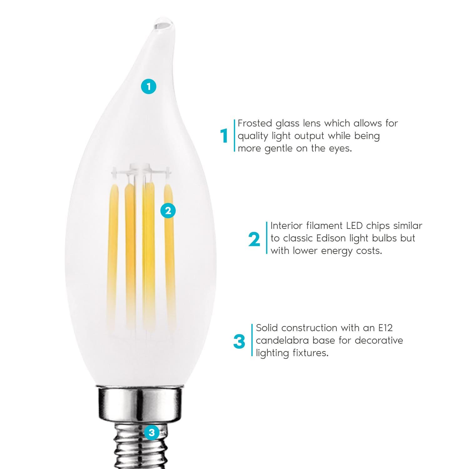 5 Watt (60 Watt Equivalent), CA11 LED, Dimmable Light Bulb, Warm White (2700K) E12/Candelabra Base