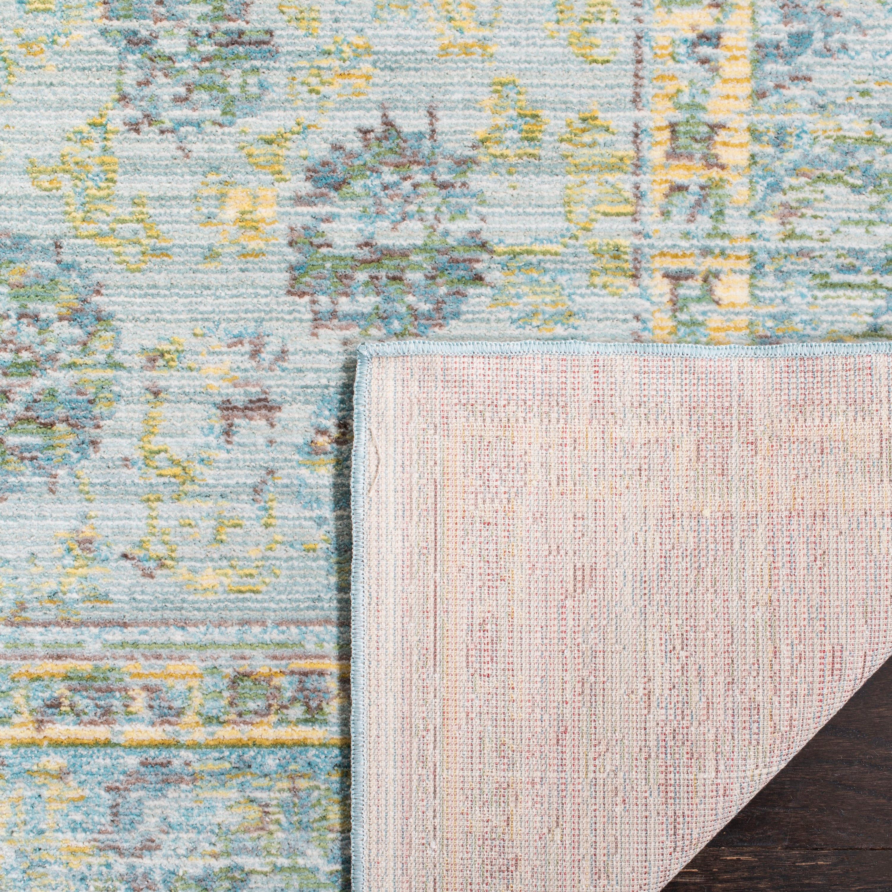 SAFAVIEH Valencia Cionadogh Floral Bordered Polyester Area Rug, Light Blue/Turquoise, 8' x 10'