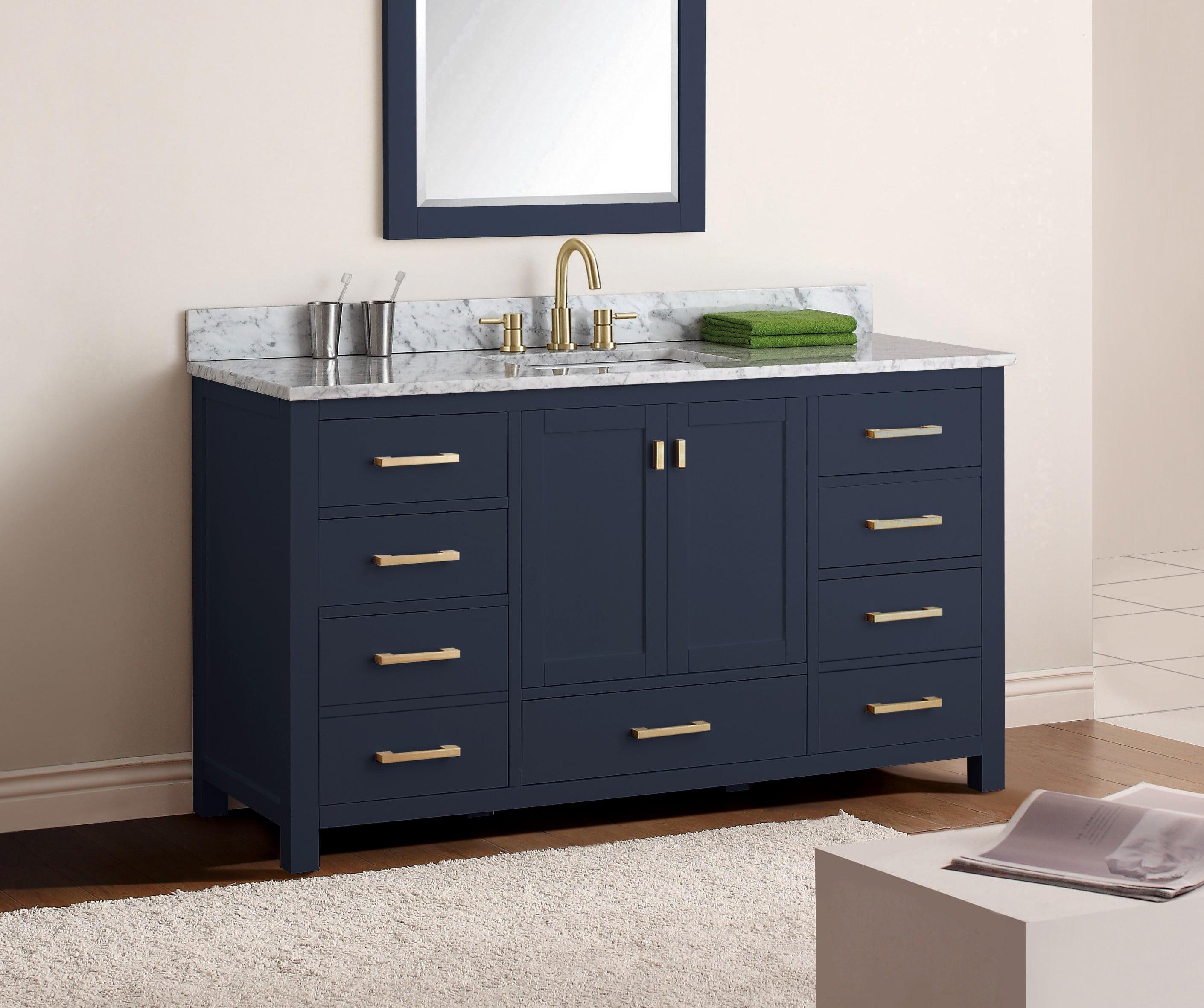 Navy Blue Solid Wood 60" Freestanding Vanity Base