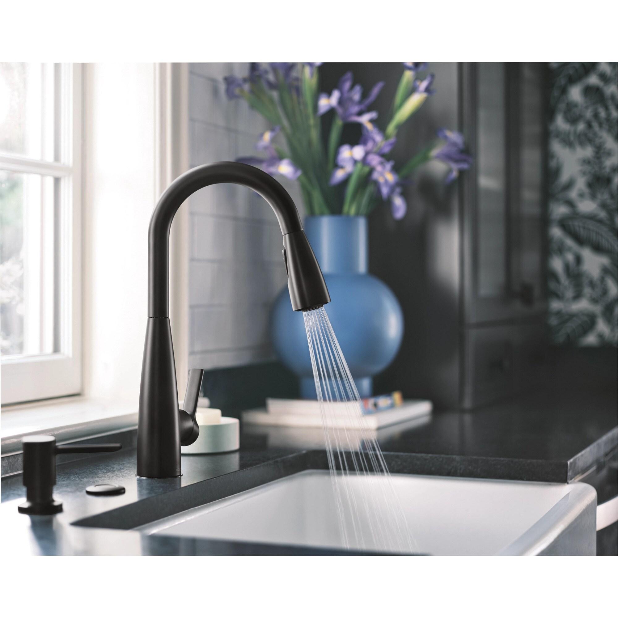 Matte Black Single-Handle Pull-Down Kitchen Faucet with Soap Dispenser