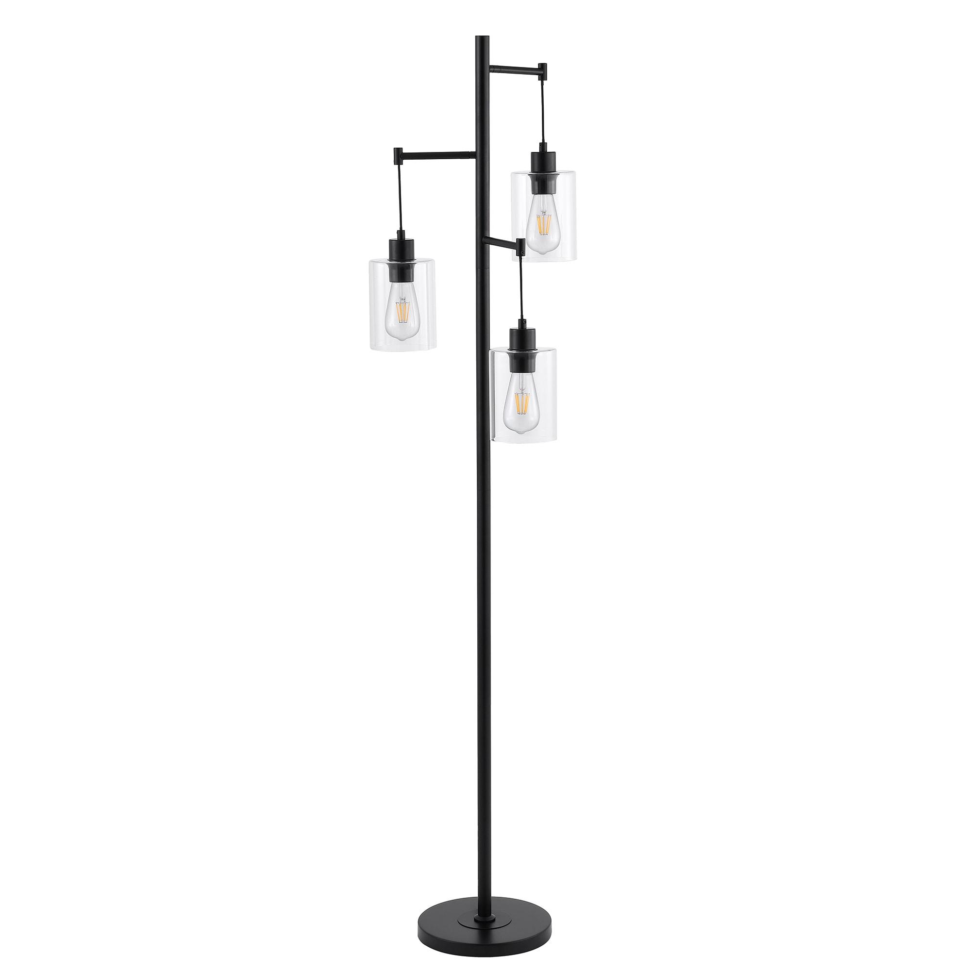 Ledel Get 69" Industrial 3-Light Tree Floor Lamp with Glass Shades Black