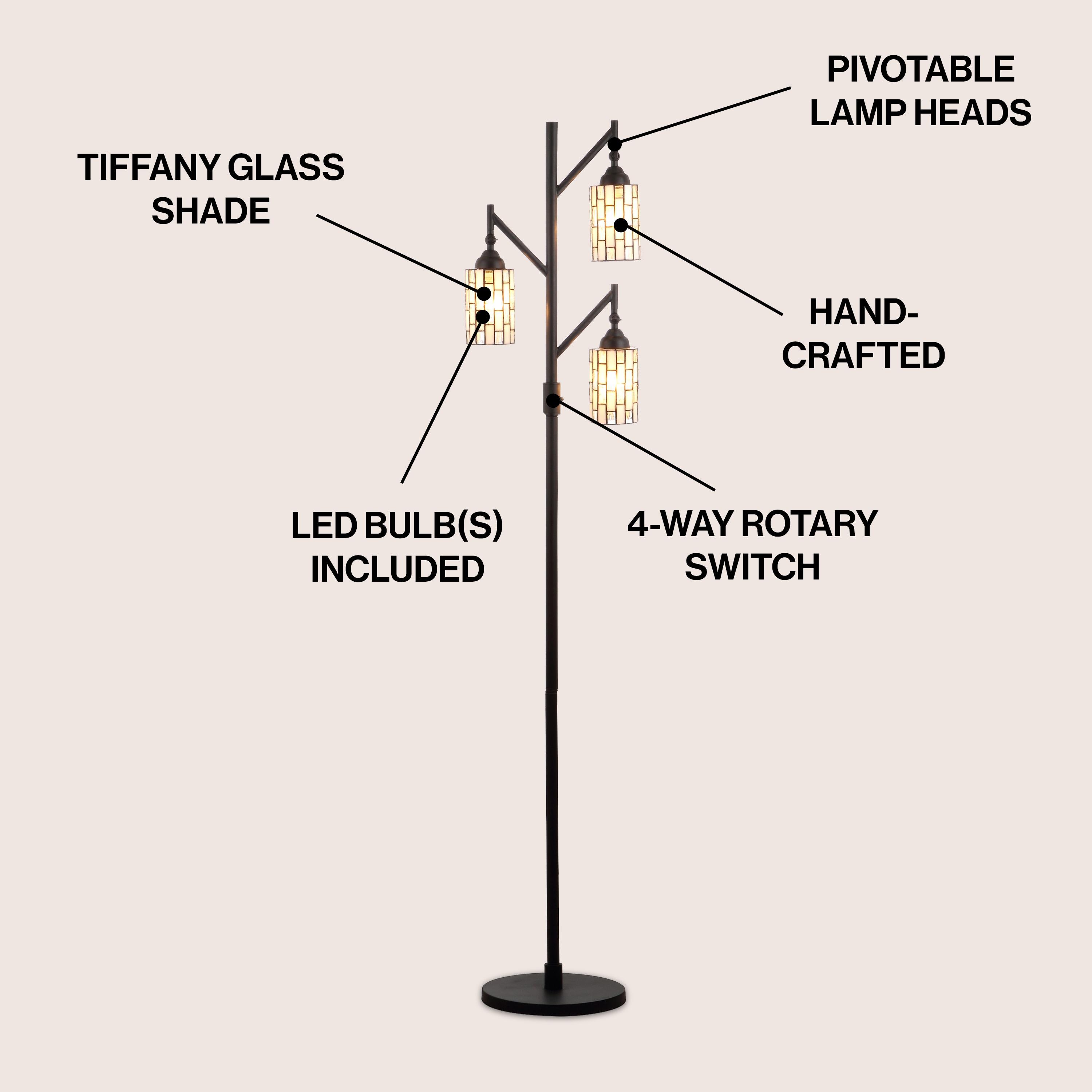 Jonathan Y Lighting Jyl8012a Lewis 3 Light 71" Tall Led Tiffany And Tree Floor Lamp -