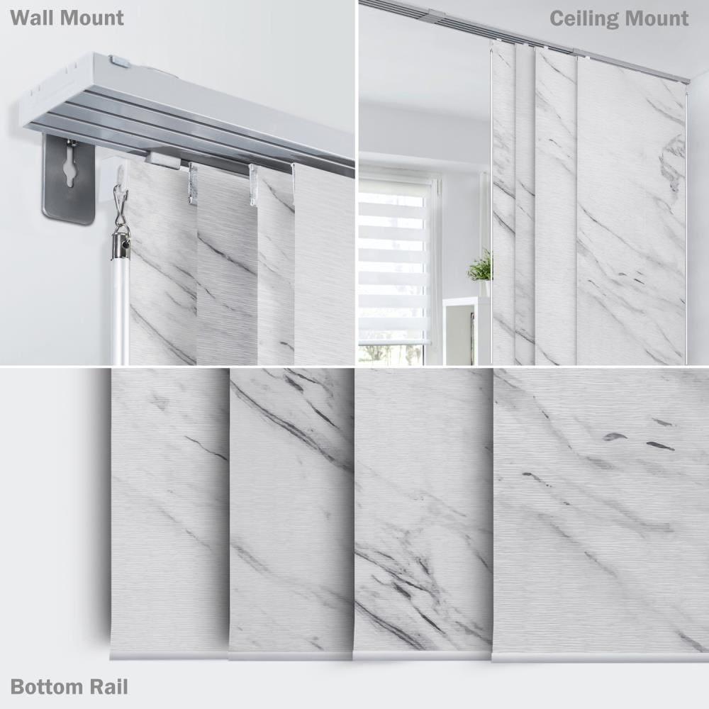 GoDear Design 4-Panel Single Rail 23-in Slat Width 86-in x 96-in Cordless Statuario Fabric Room Darkening Vertical Blinds