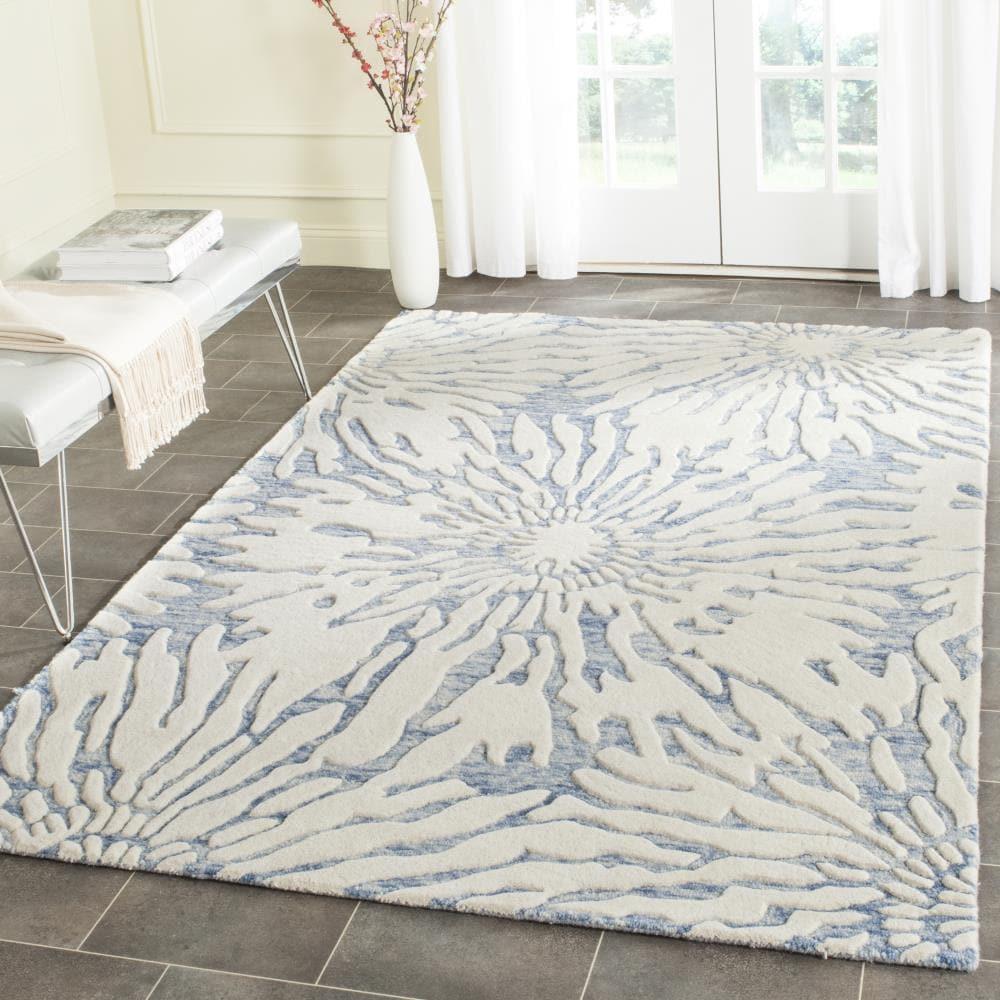 Bella BEL129 Hand Tufted Area Rug - Dark Blue/Ivory - 4'x6' - Safavieh.