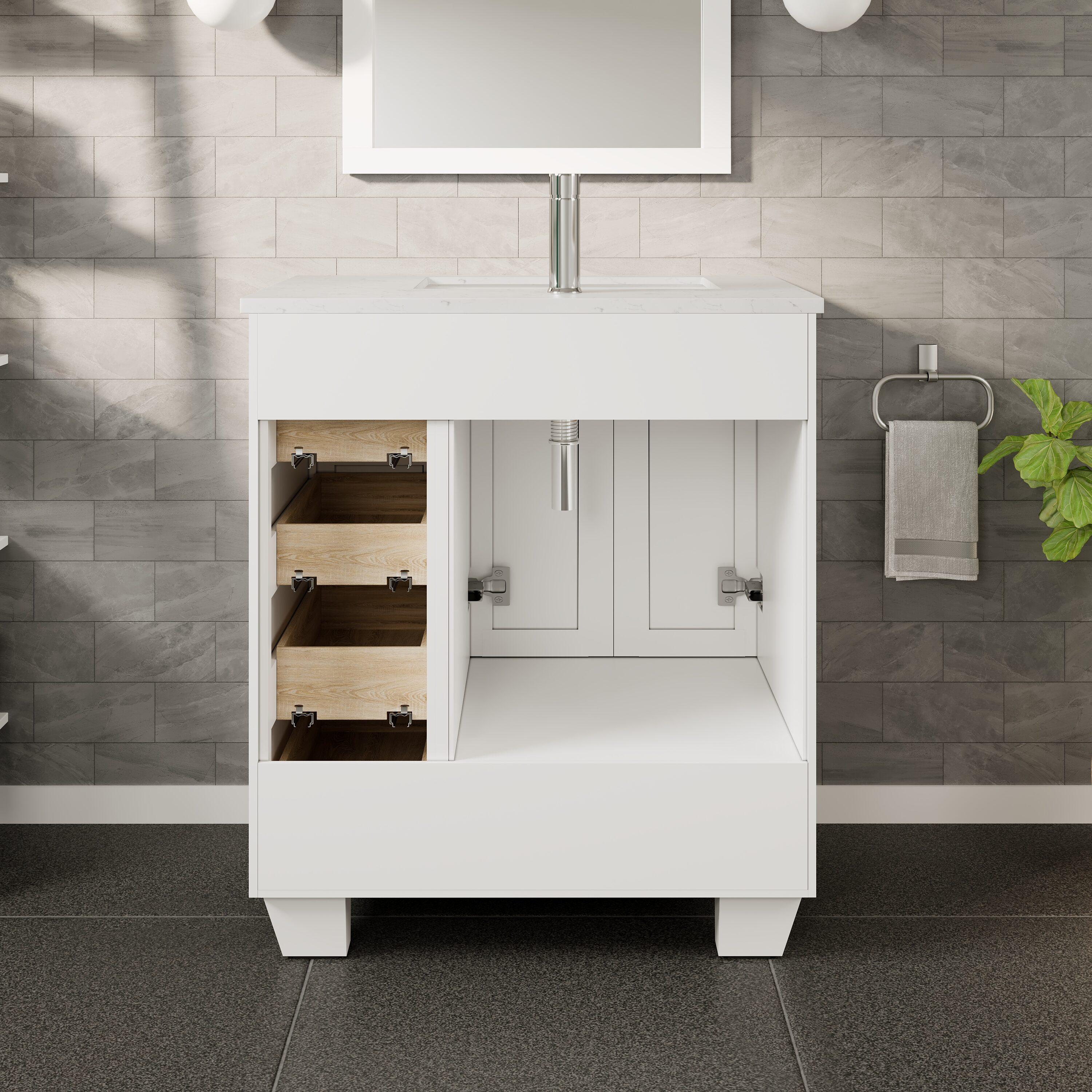 Eviva Happy 28"W x 18"D White Bathroom Vanity with White Carrara Quartz Vanity Top and Rectangular Undermount Sink