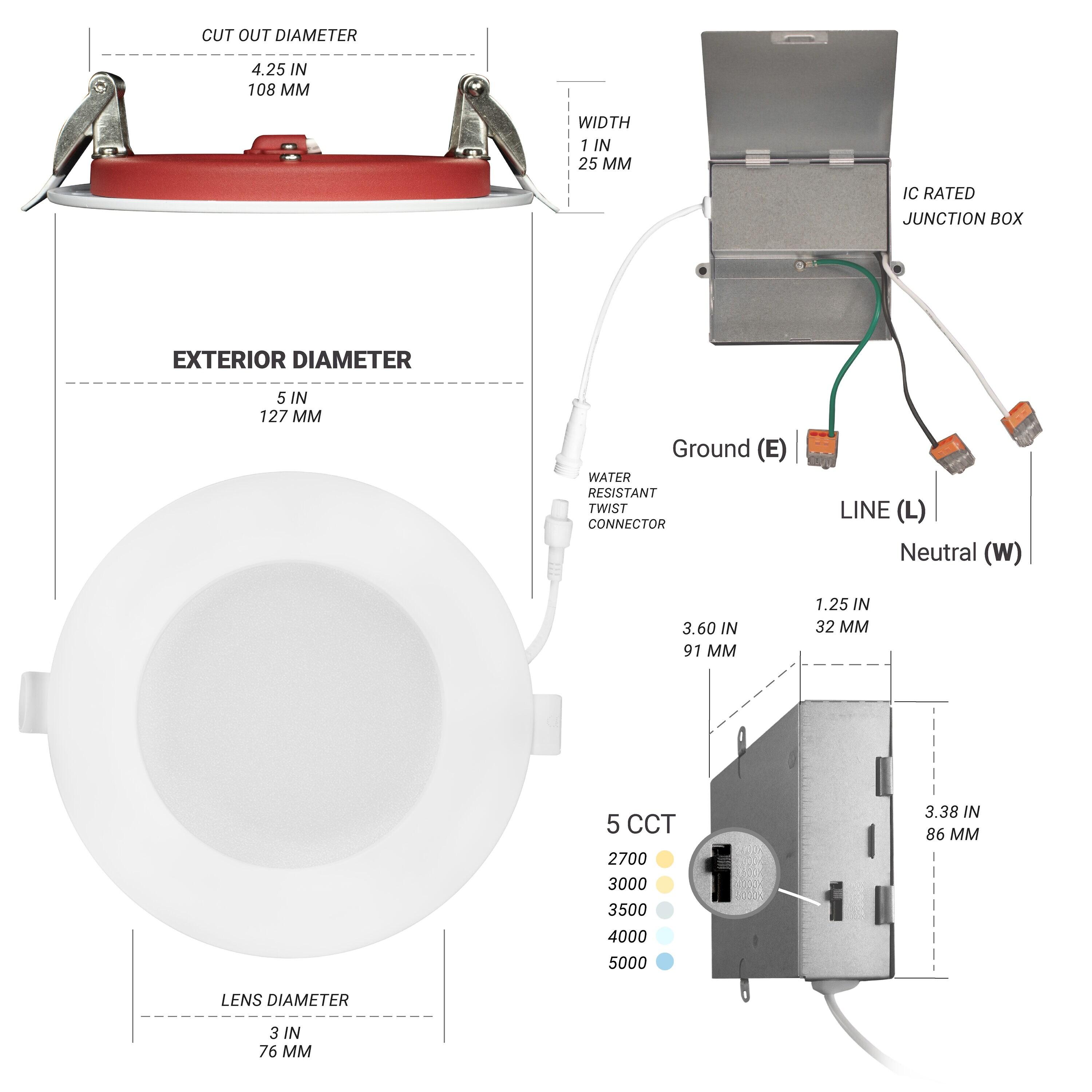 4 in. 2 HOUR Fire Rated Slim Canless LED Recessed Light 12W 5CCT 27K-50K Dimmable IC Rated 6PK