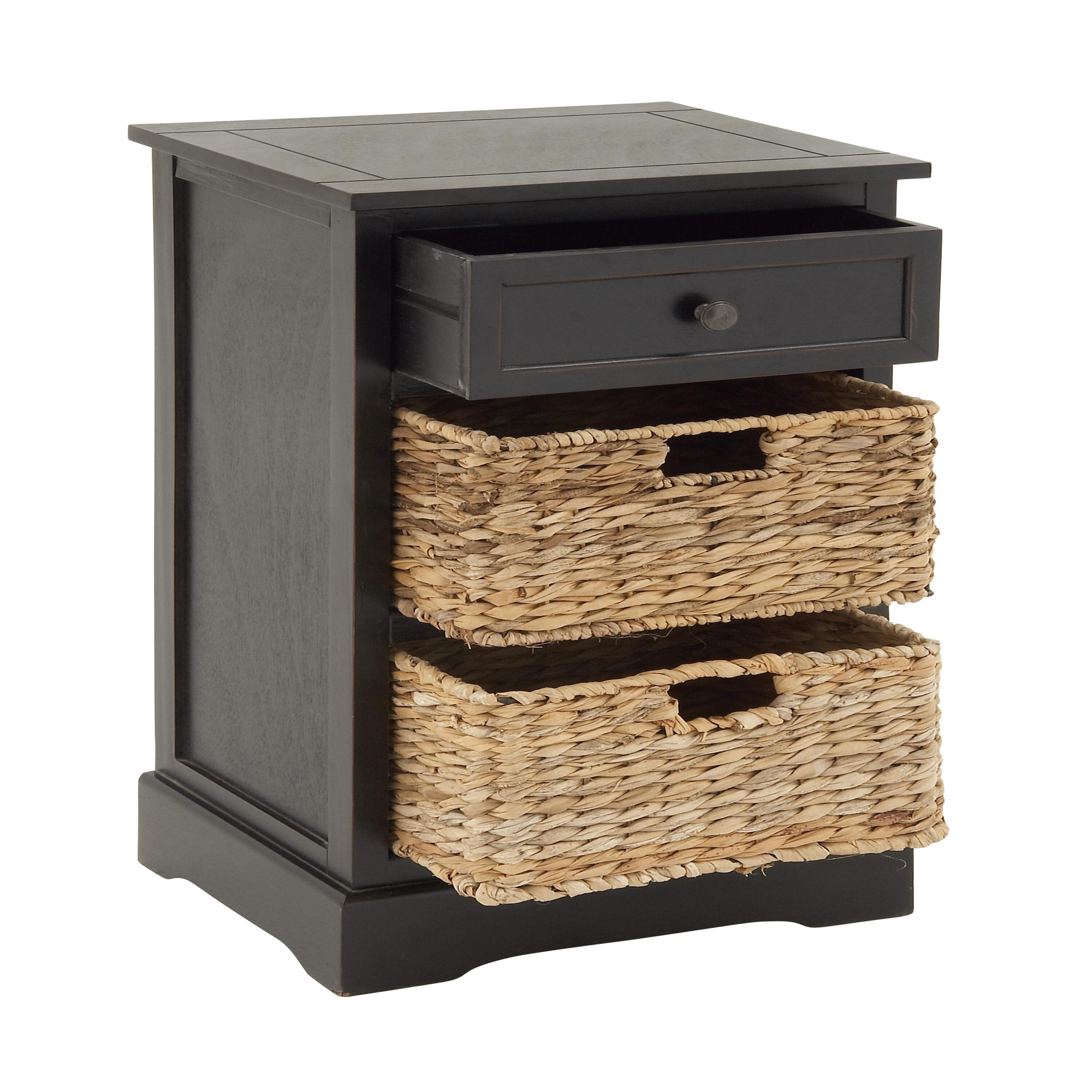 Farmhouse Wooden Chest with Wicker Basket Drawers Black - Olivia & May: No Assembly, Indoor Use, MDF Composite