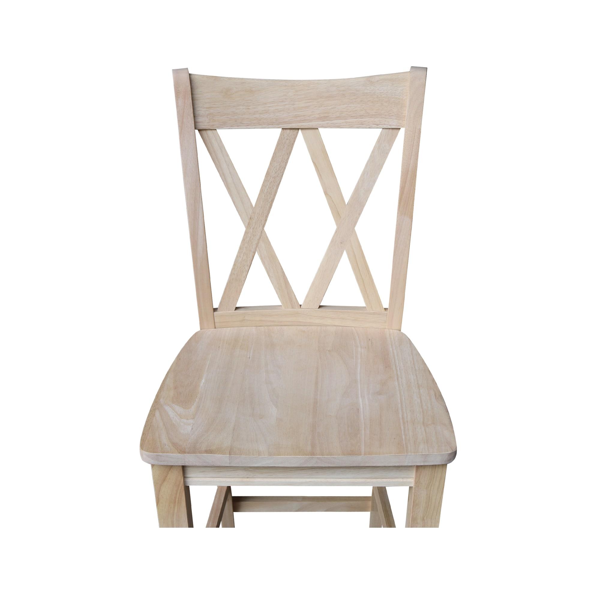 24" Double X Back Counter Height Barstool Unfinished - International Concepts: Solid Wood, Kitchen Island Seating