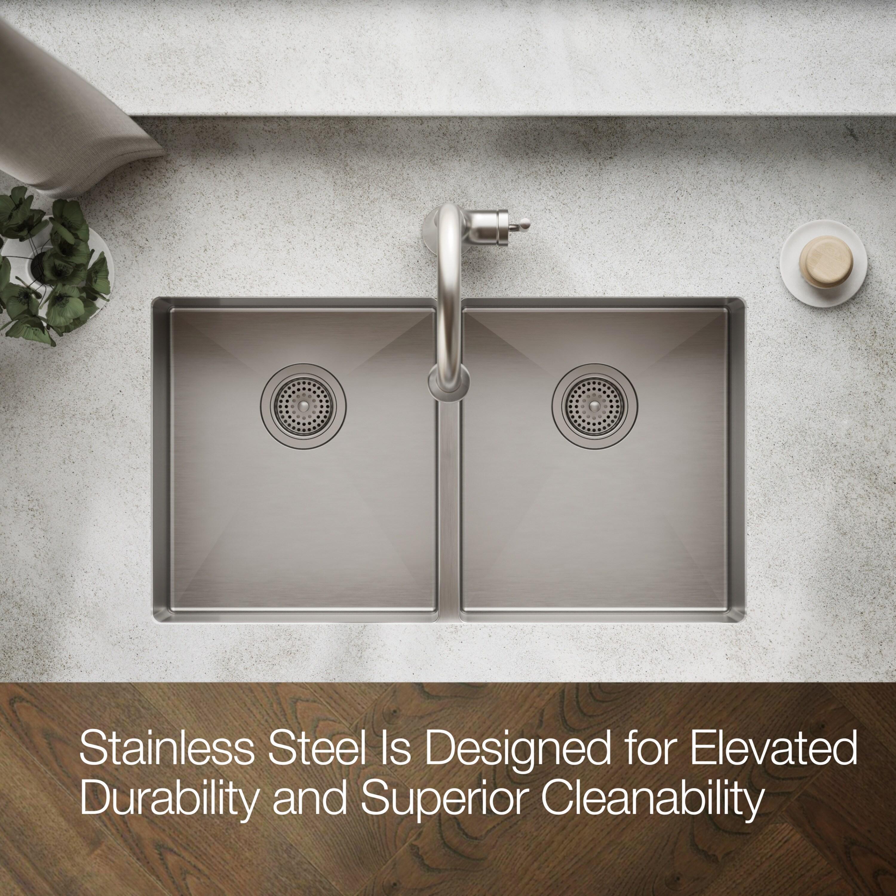 Strive 32" L x 18-1/4" W x 9-5/16" Under-Mount Double-Equal Kitchen Sink with Basin Rack