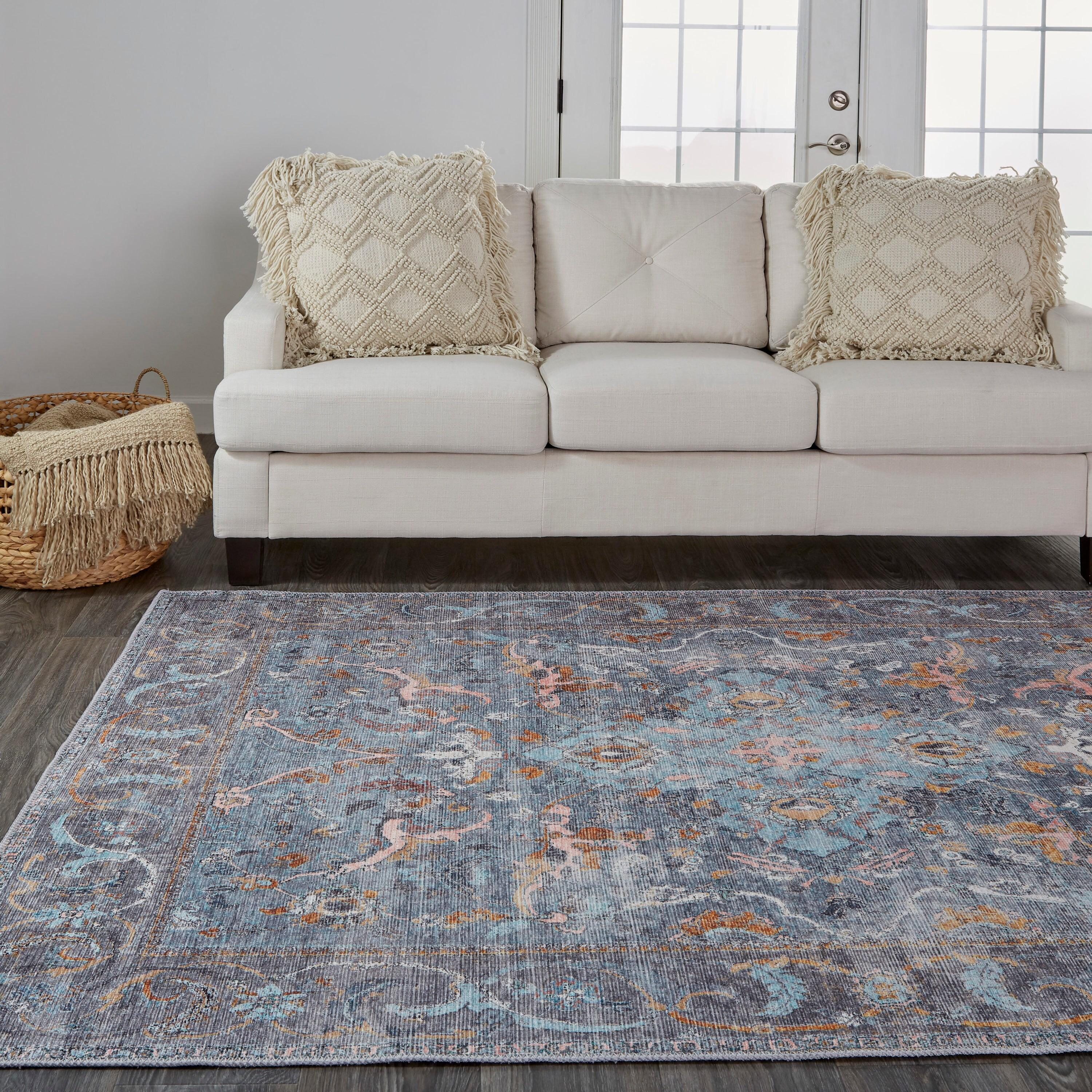 Percy Transitional Medallion Blue/Gray/Orange Area Rug