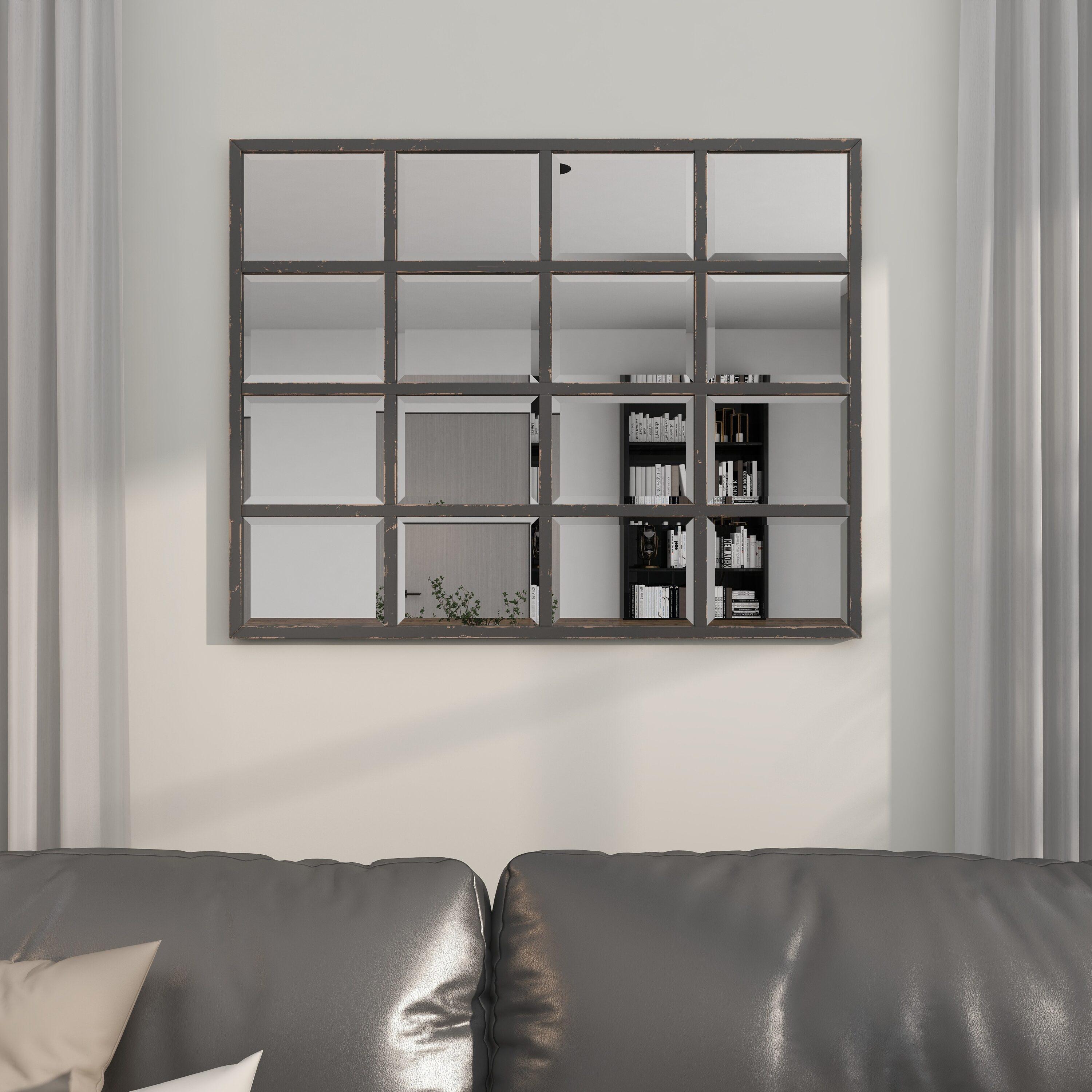 Glass Window Pane Inspired Wall Mirror Black - Olivia & May: Industrial Style, 45x35.38", Iron Frame