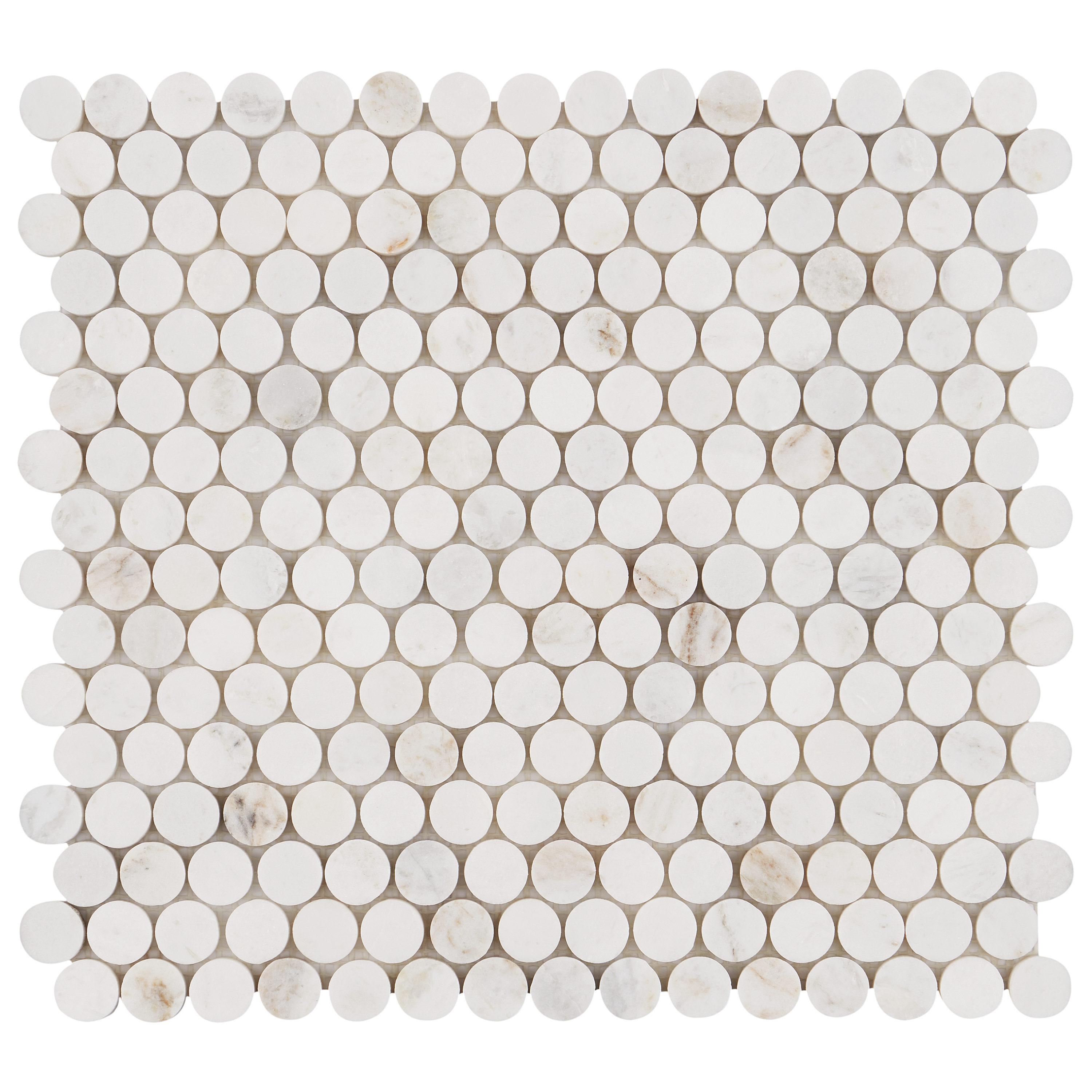 Polar White 11.53" x 12.4" Penny Round Polished Marble Mosaic Tile (0.97 Sq. Ft. / Sheet)