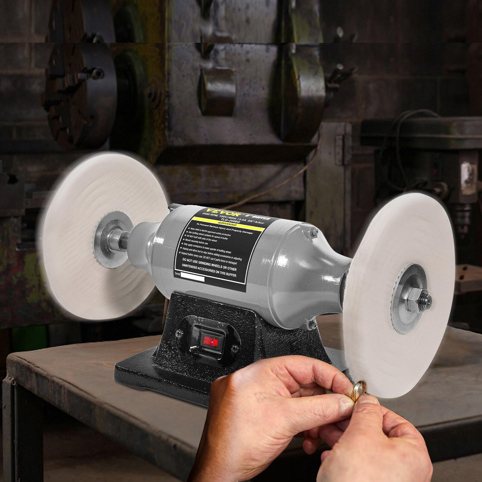 VEVOR Bench Buffer Polisher, 1/2HP Polishing Buffing Machine, 0 to 8000RPM Benchtop Polisher Grinder with 4" Cloth Wheel, 3" Grinding Wheel & 3" Fiber Wheel for Metal, Jewelry, Wood and Plastic