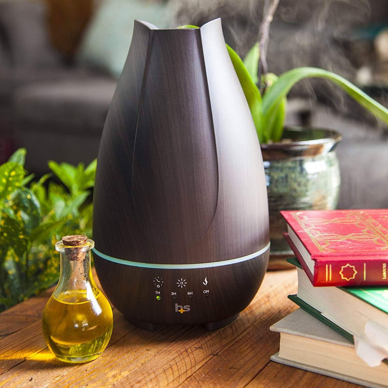 HealthSmart Aromatherapy Diffuser Cool Mist Humidifier for Essential Oils - Brown