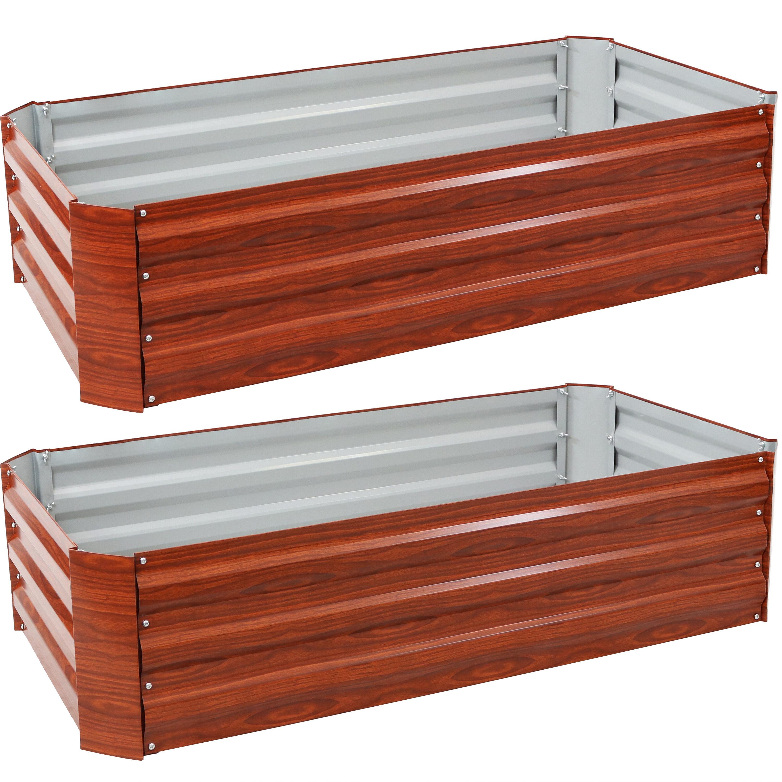 Sunnydaze Raised Corrugated Galvanized Steel Rectangle Garden Beds for Plants, Vegetables, and Flowers - 48" L x 11.75" H - Woodgrain - 2pc