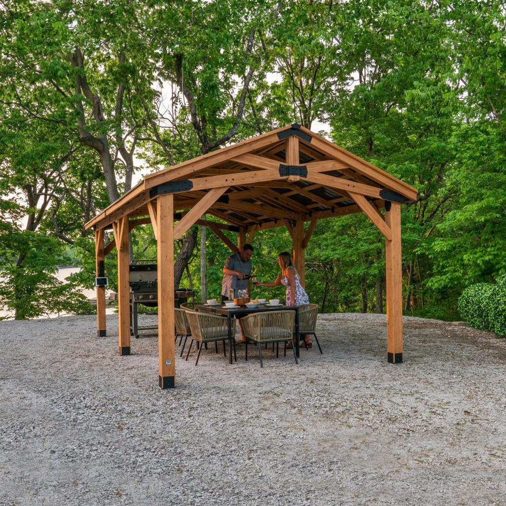 Backyard Discovery Norwood 24' x 12' Cedar Wood Gazebo, Galvanized Steel Roof, PowerPort