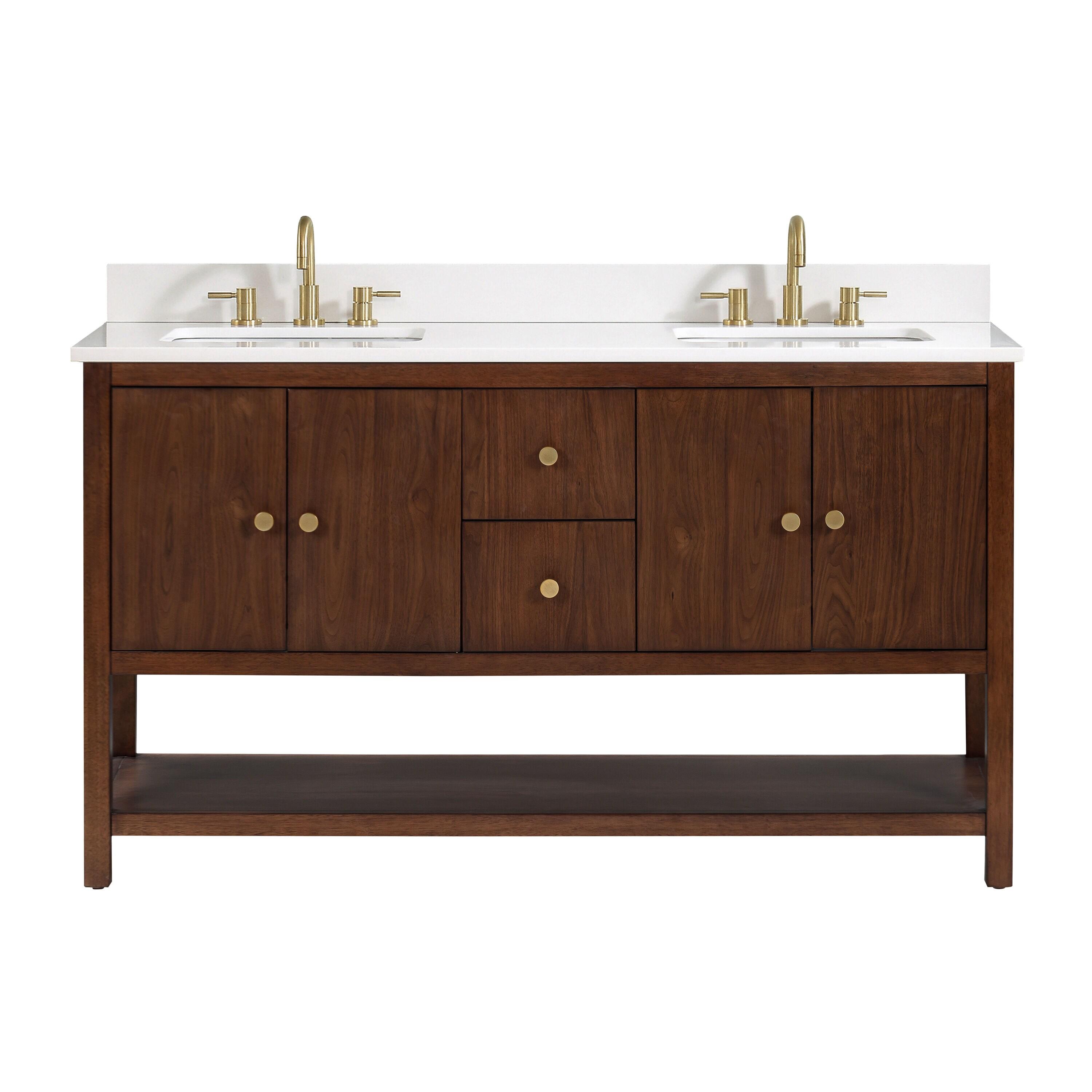 Zoe 61 in. Vanity Combo in Walnut finish with White Quartz Top