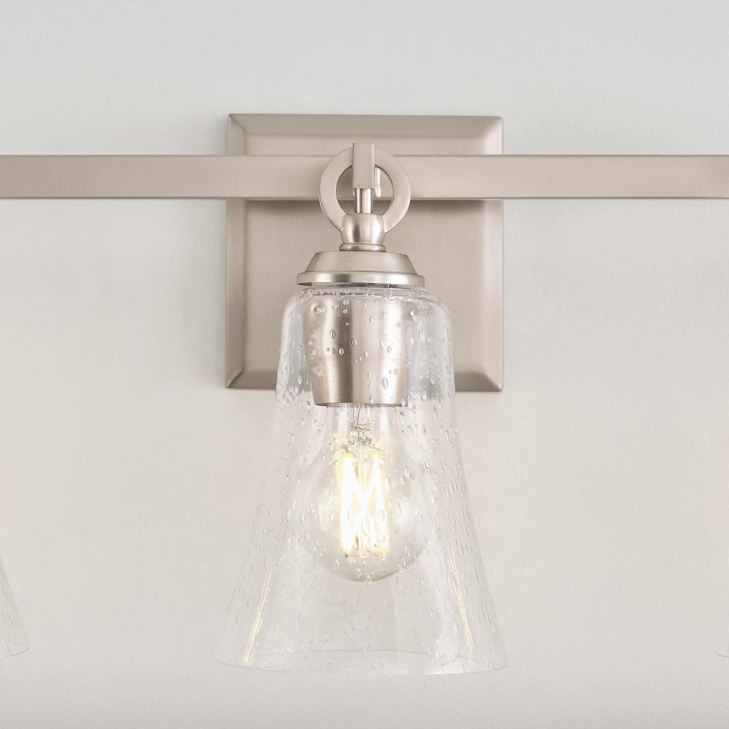 Satin Nickel 3-Light Vanity with Clear Seeded Glass Shades