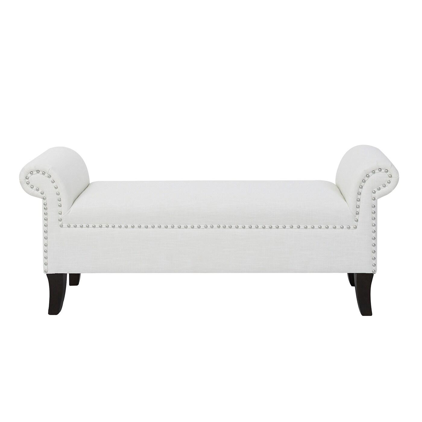 Kathy Roll Arm Entryway Accent Bench Bright White