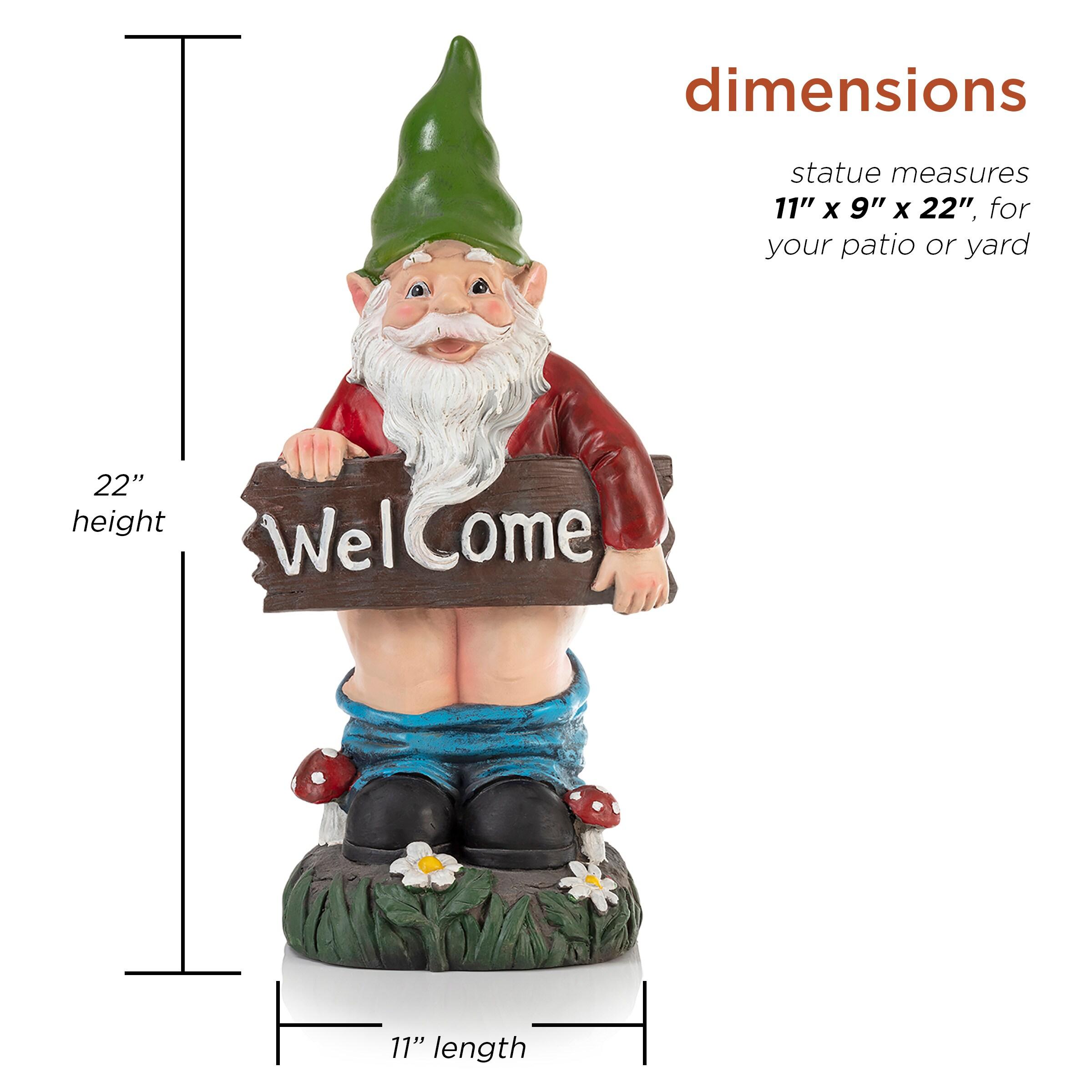22"H Ceramic Outdoor Sculpture - Alpine Corporation: Garden Gnome with Welcome Sign, Mythical Decor