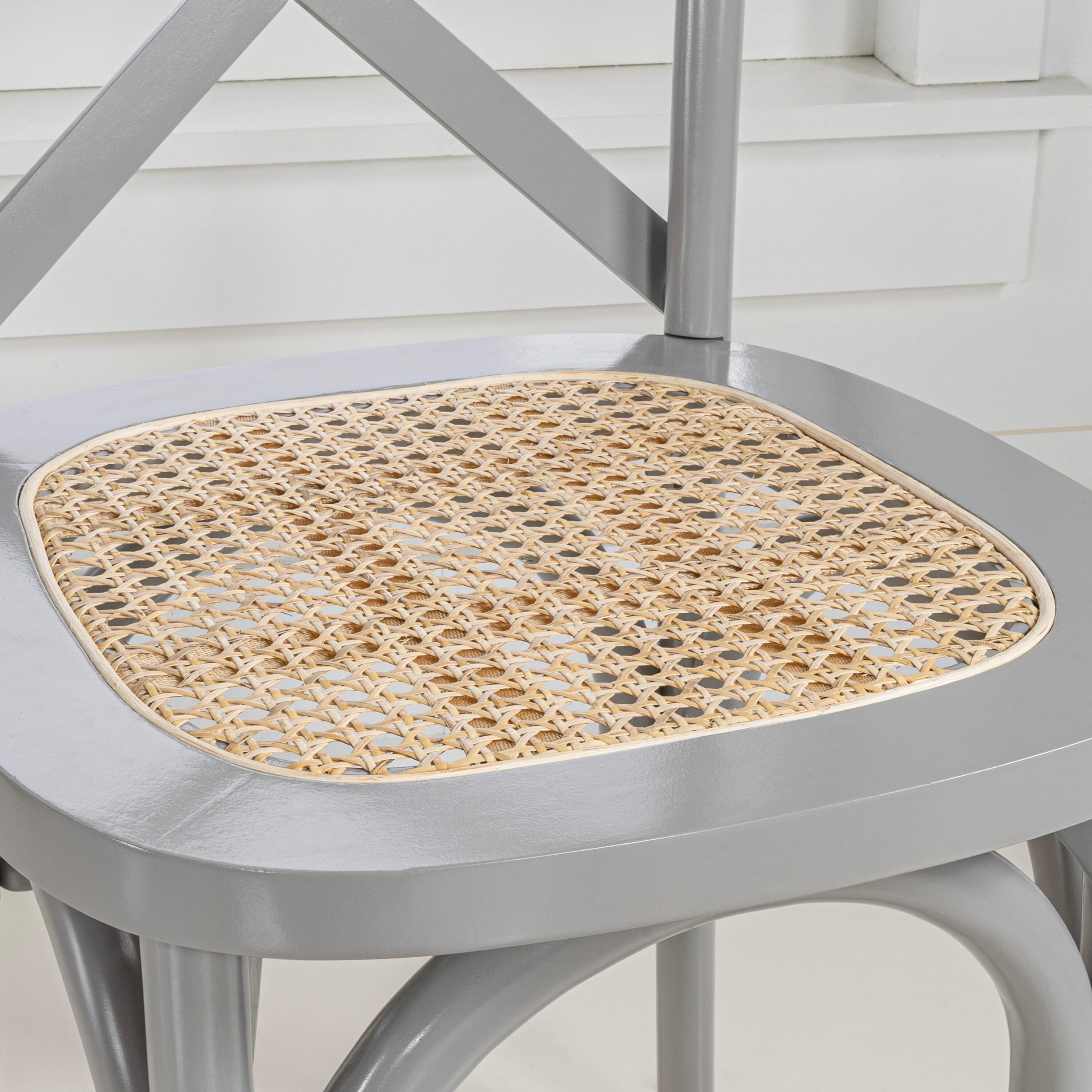 Cassis Classic Traditional X-Back Wood Rattan Dining Chair, Gray/Natural (Set of 2) - JONATHAN Y