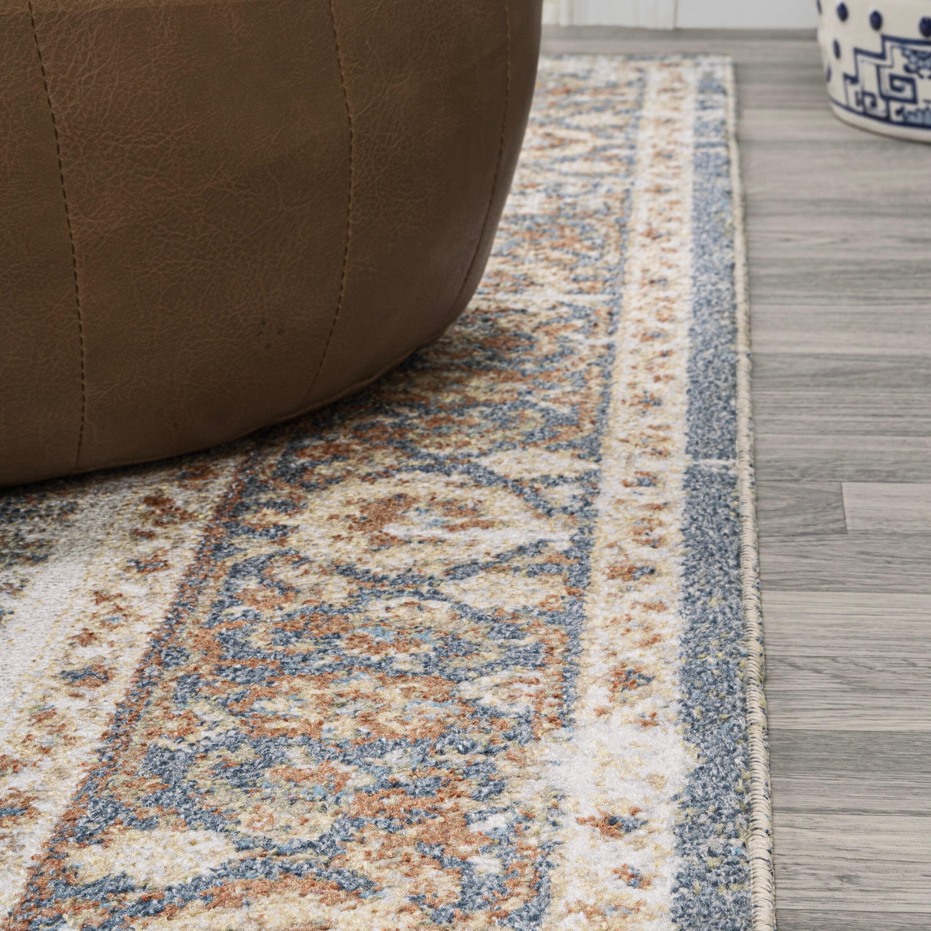 JONATHAN Y Keesha Bold Distressed Medallion Low-Pile Machine-Washable Blue/Cream 5 ft. x 8 ft. Area Rug