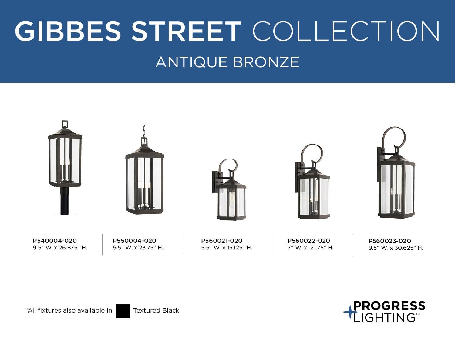 Progress Lighting Gibbes Street 3-Light Wall Lantern in Antique Bronze with Clear Beveled Glass Shade