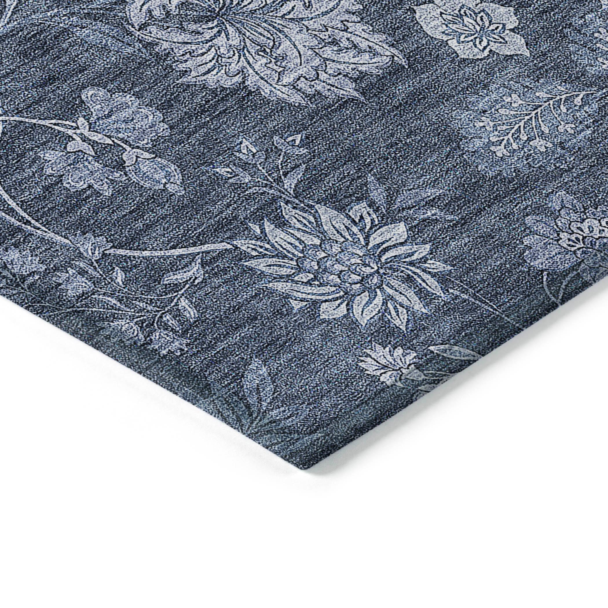 Blue Floral Synthetic Rectangular 8' x 10' Washable Rug