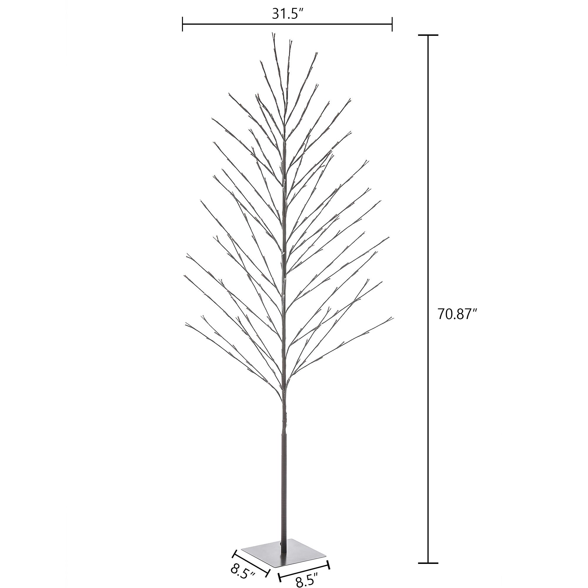 LuxenHome Lighted LED 5.9Ft Brown Birch Twig Tree Decoration, Artificial Birch Tree with Metal Base
