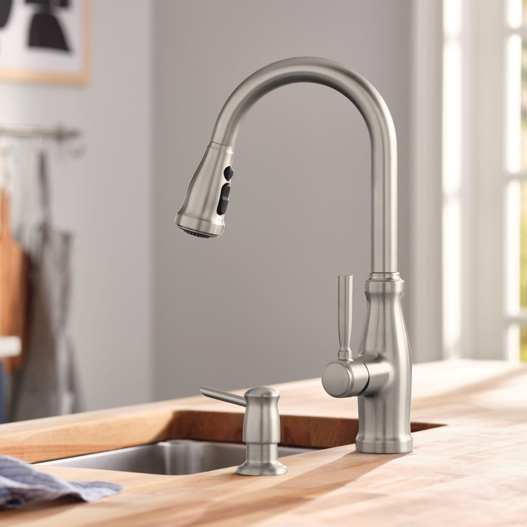 Spot Resist Stainless Steel Pull-Down Kitchen Faucet with Soap Dispenser