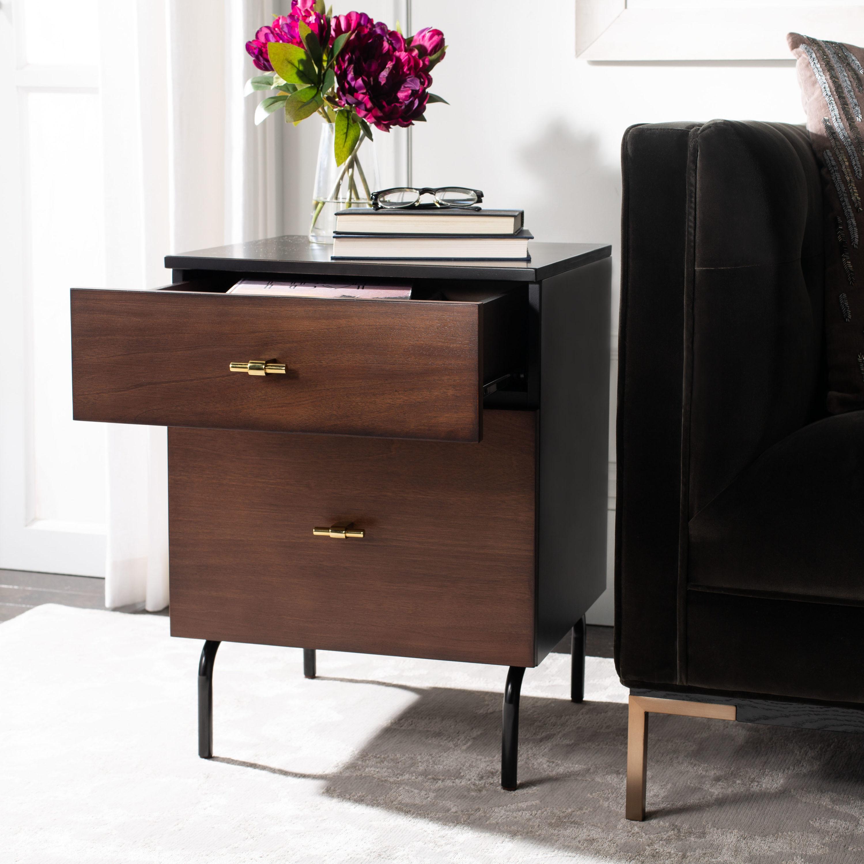 Genevieve 2 Drawer Nightstand - Walnut/Black - Safavieh.