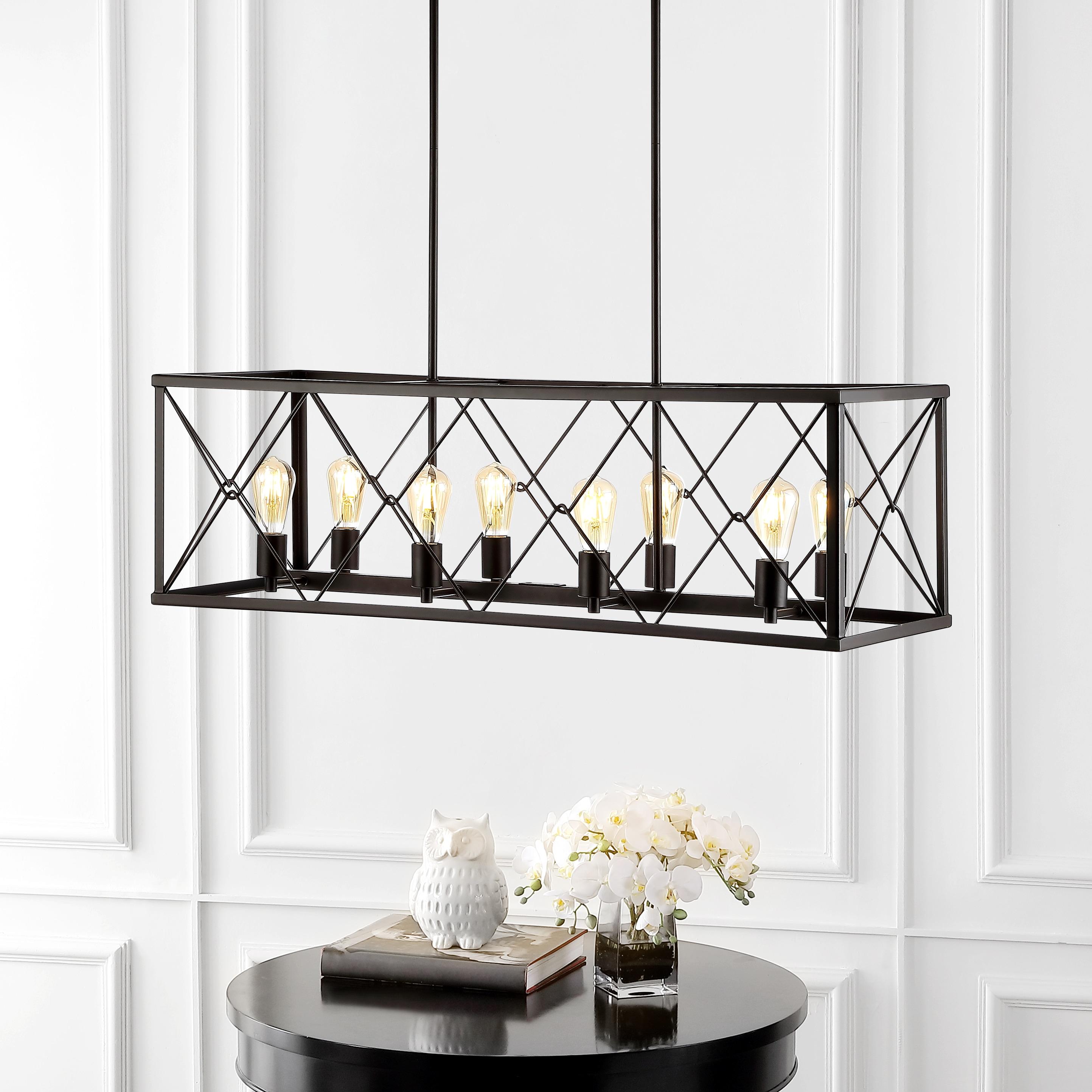 JONATHAN Y Galax 39" 8-Light Adjustable Iron Farmhouse Industrial LED Dimmable Pendant, Oil Rubbed Bronze
