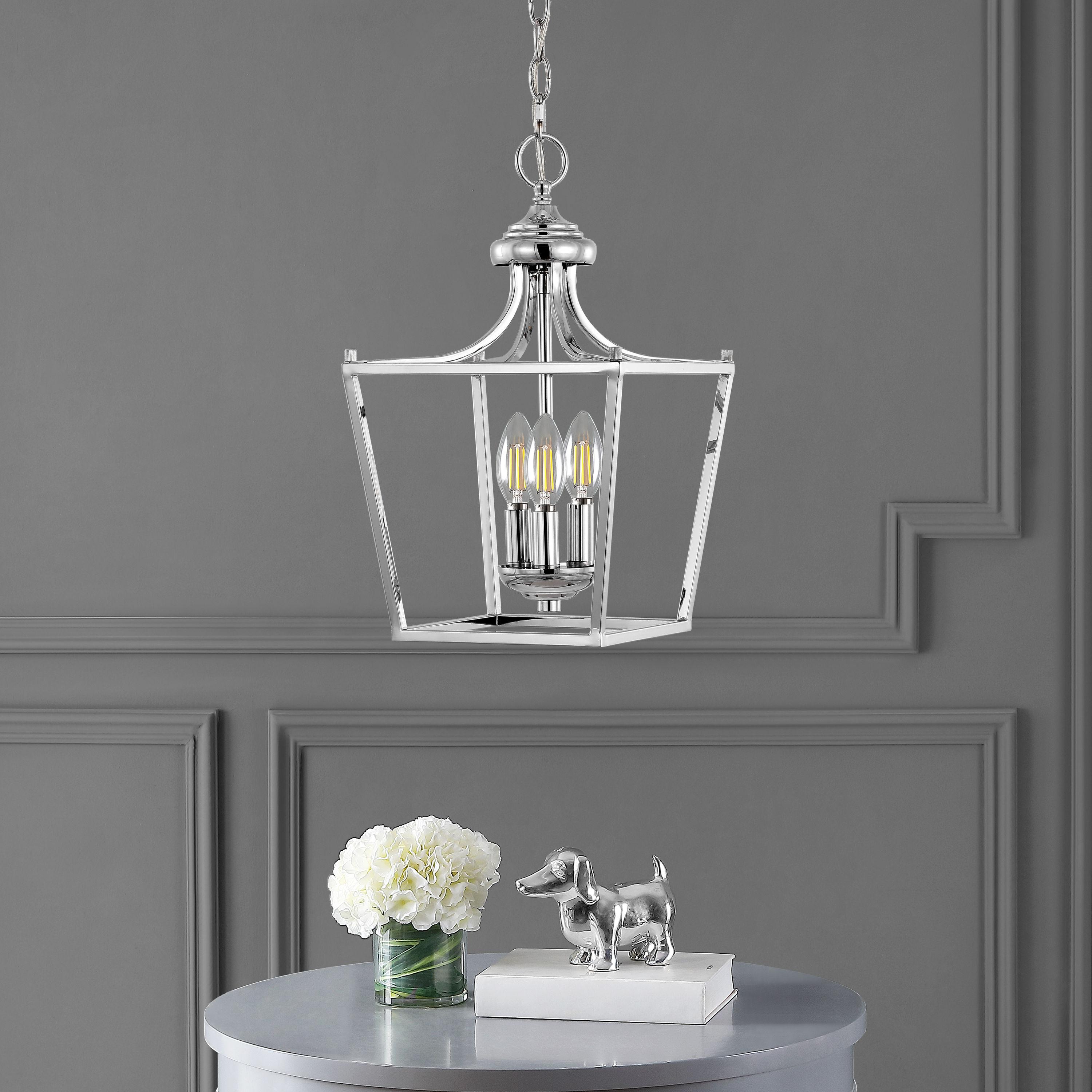Camden 10" 3-Light Iron Classic Midcentury Pendant Lantern, Chrome