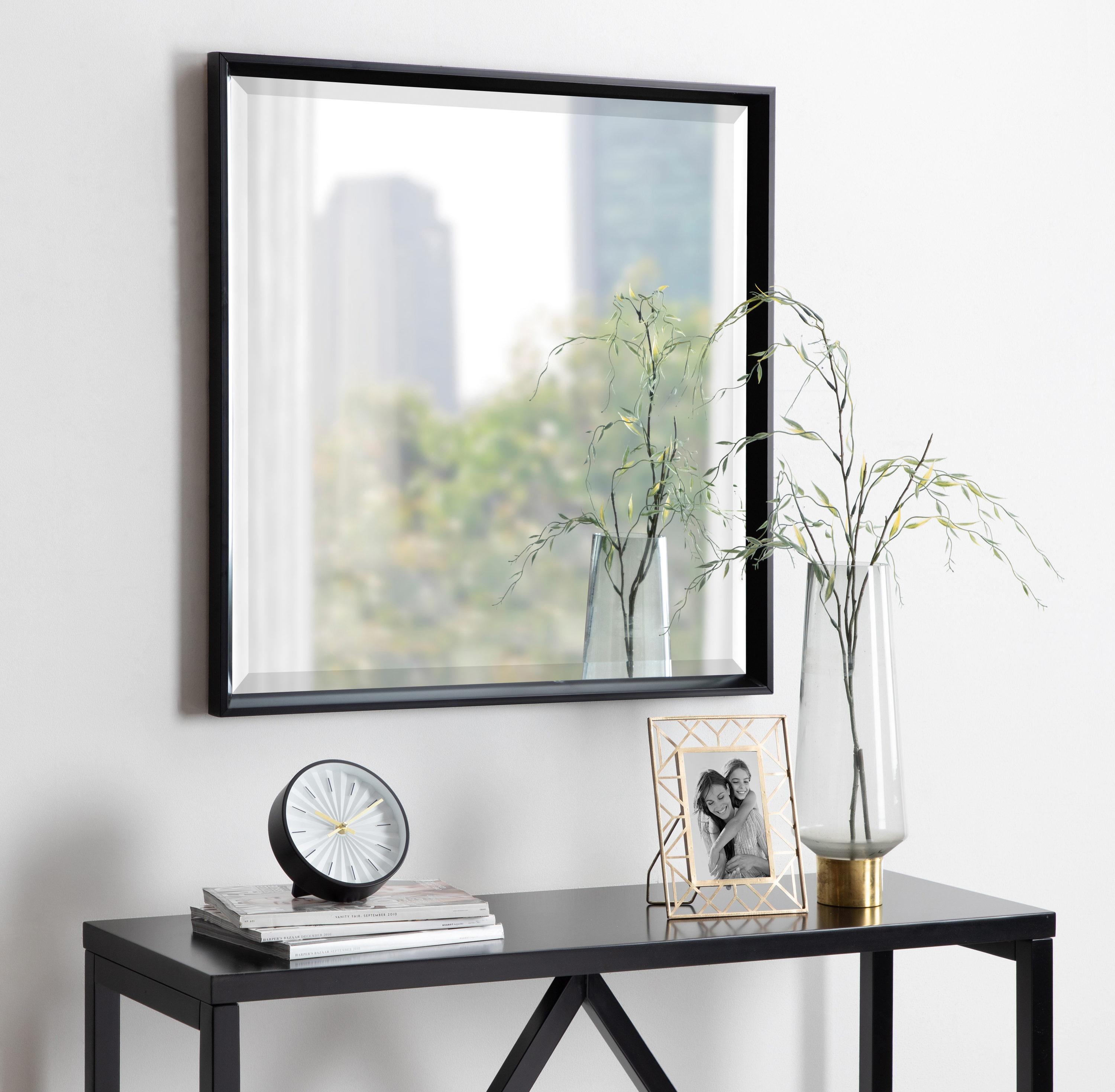 29.5" x 29.5" Calder Square Wall Mirror Black - Kate & Laurel All Things Decor: Modern Style, No Assembly, Wall Mounted