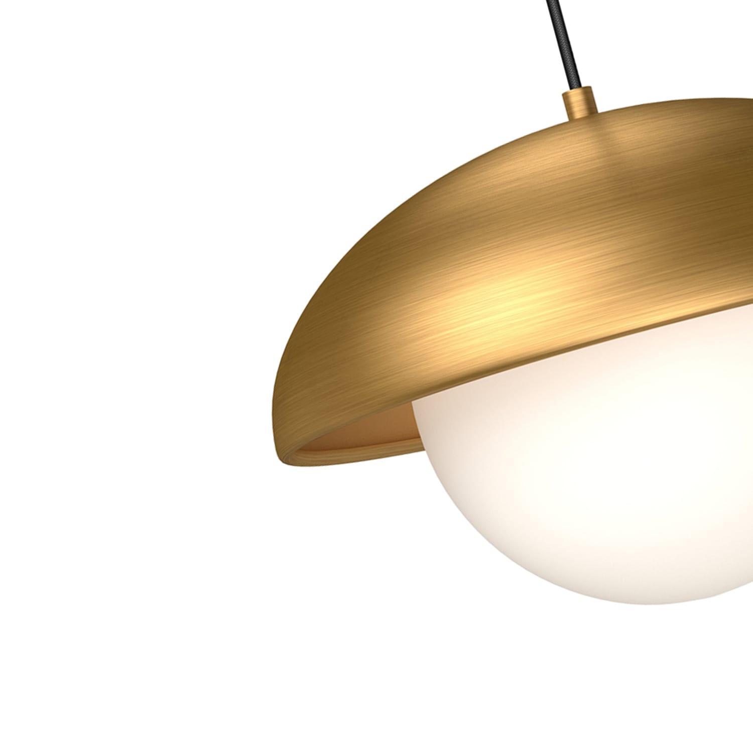Rubio 16'' Matte Black and Aged Gold Bowl Pendant with Opal Matte Glass