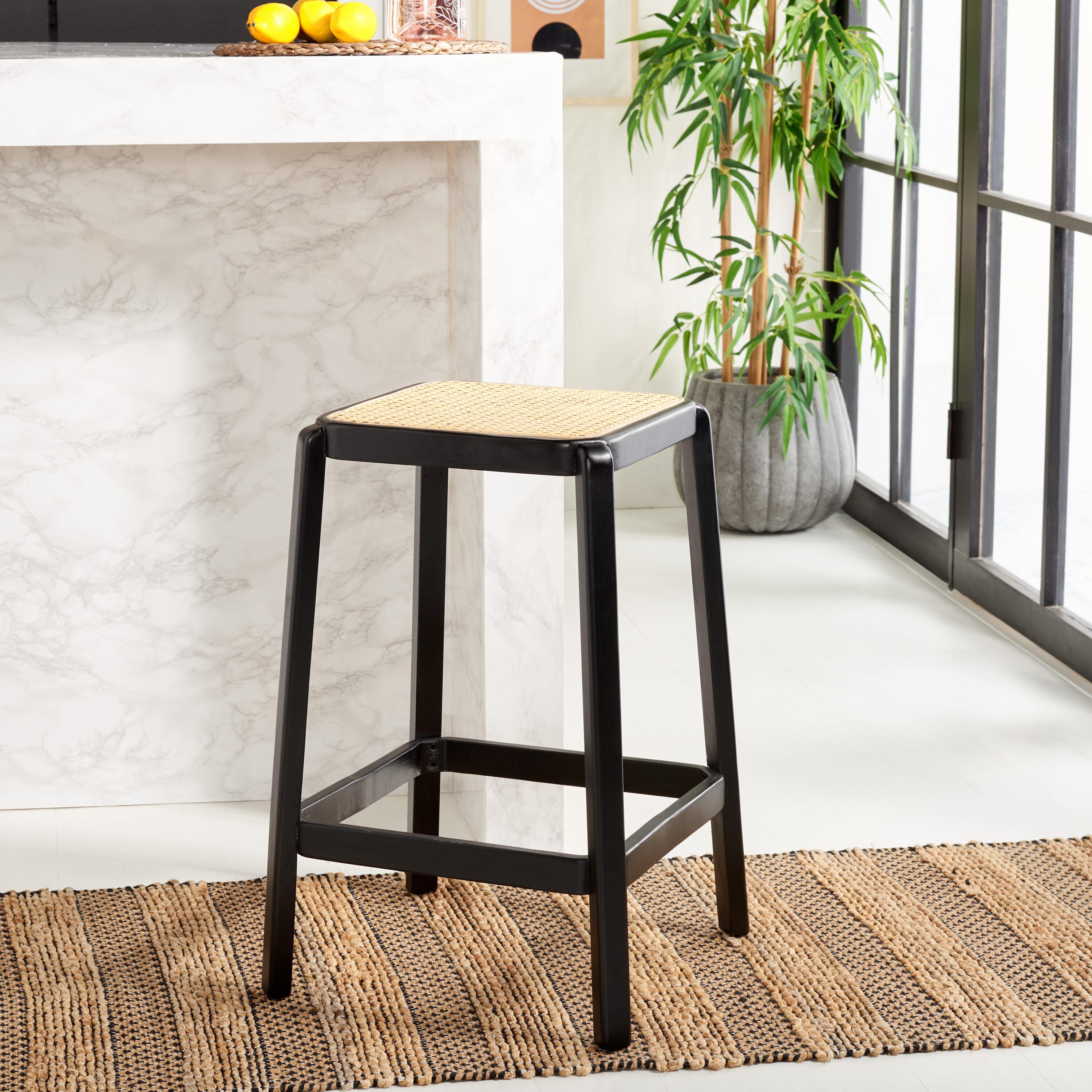 Silus Backless Cane Counter Stool - Black/Natural - Safavieh