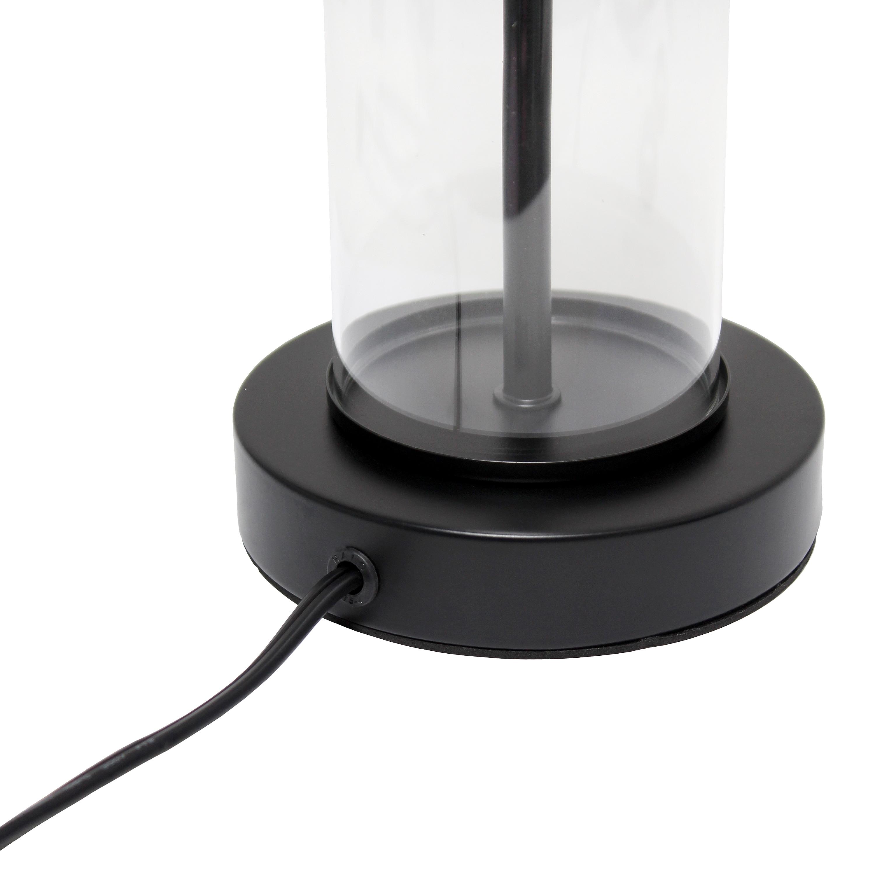 Encased Metal and Clear Glass Table Lamp with Fabric Shade Matte Black - Simple Designs: ETL Listed, Inline Switch, No Assembly Required