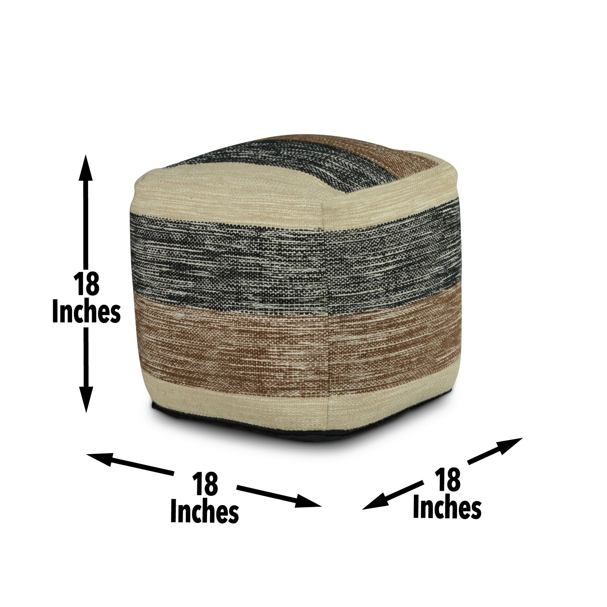 Jamal Square Handwoven Pouf Beige/Brown/Black - Steve Silver Co.: Wool & Cotton, No Assembly Required