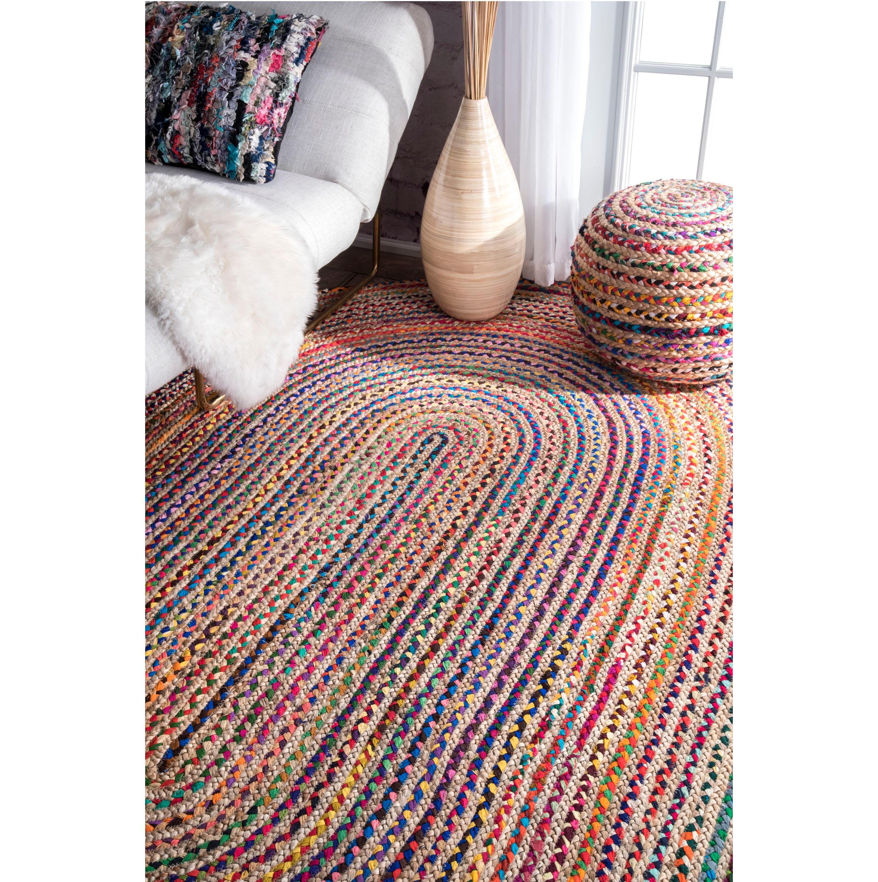 Nuloom Aleen Striped Oval 7x9 Jute Indoor Area Rug for Dining Room Rug Neutral Rug Living Room Rug Kitchen, Multicolor