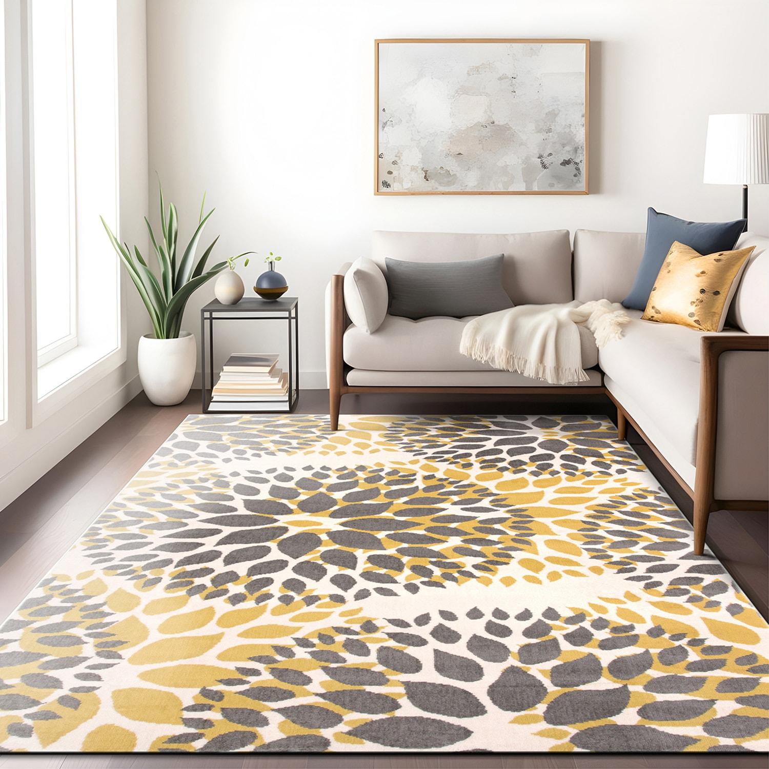 World Rug Gallery Modern Floral Circles Yellow 5' x 7' Area Rug